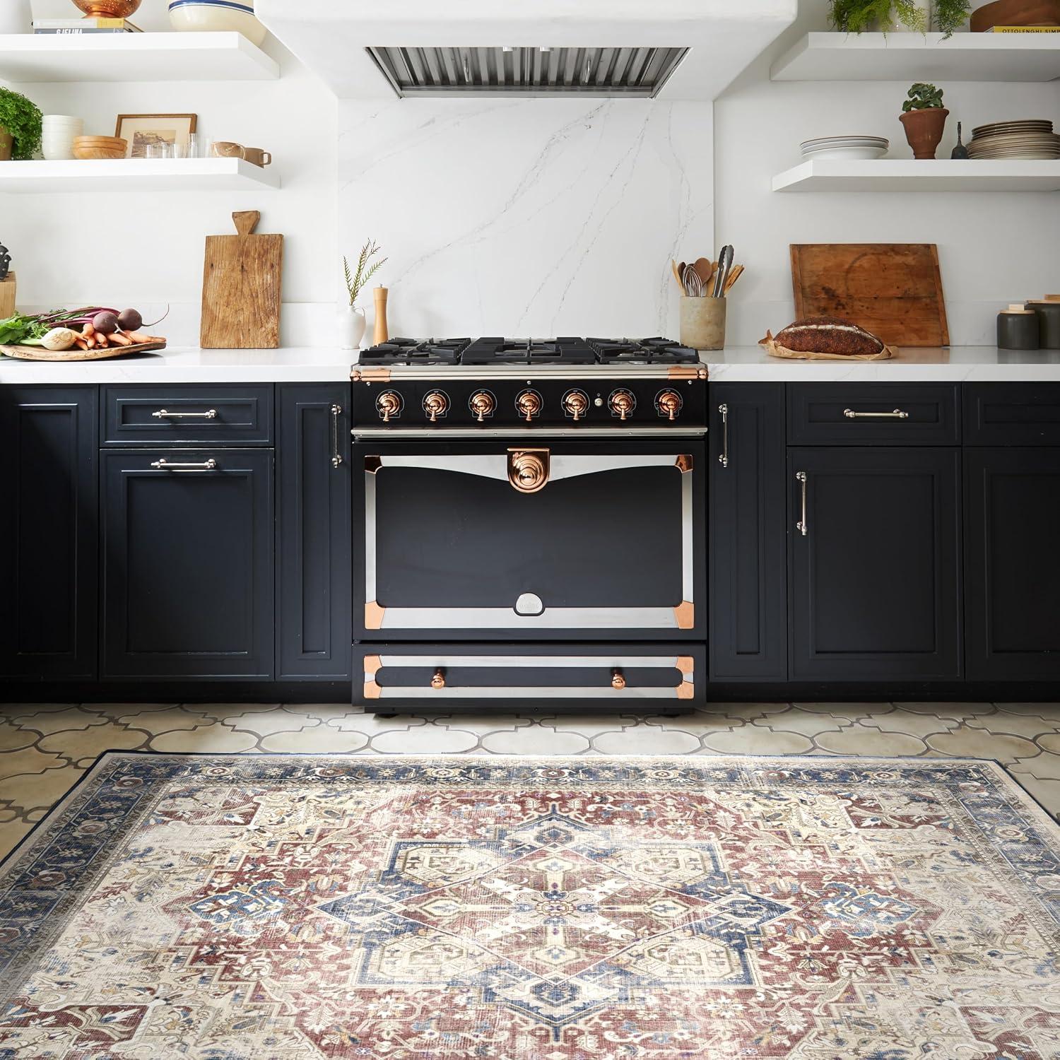 imageRUGGABLE Washable Vintage Area Rug Kamran Hazel 3x5 StainResistant NonSlip Small Machine Washable Rugs for Living Room Bedroom Hallway Entryway ampamp Officewith Standard PadBlue Royal Kamran Cushioned Pad