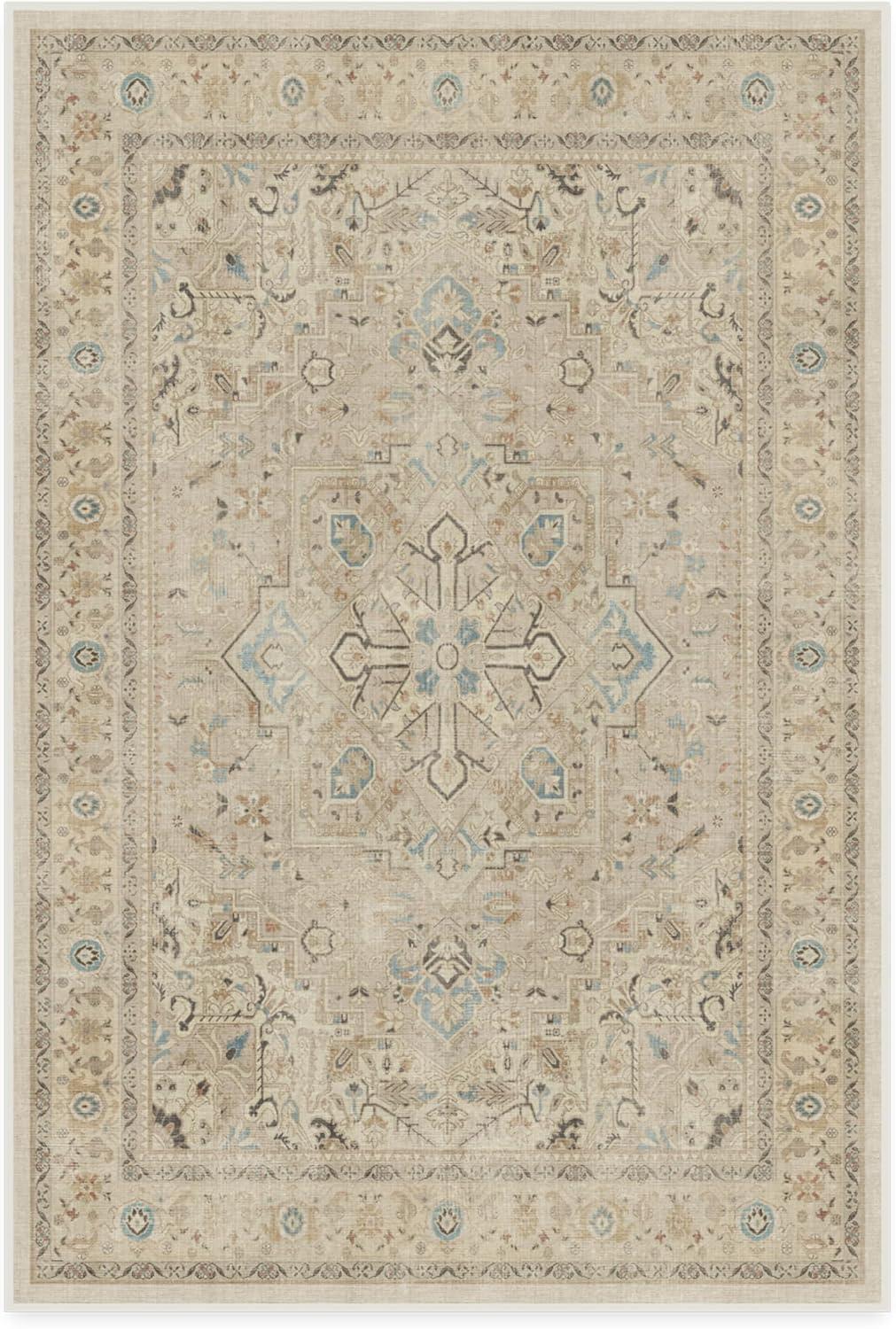 imageRUGGABLE Washable Vintage Area Rug Kamran Hazel 3x5 StainResistant NonSlip Small Machine Washable Rugs for Living Room Bedroom Hallway Entryway ampamp Officewith Standard PadIvory Opal Kamran Cushioned Pad