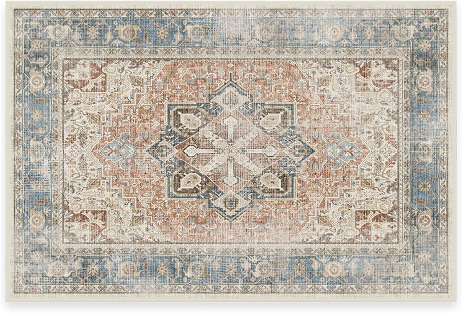 imageRUGGABLE Washable Vintage Area Rug Kamran Hazel 3x5 StainResistant NonSlip Small Machine Washable Rugs for Living Room Bedroom Hallway Entryway ampamp Officewith Standard PadCoral Kamran Cushioned Pad