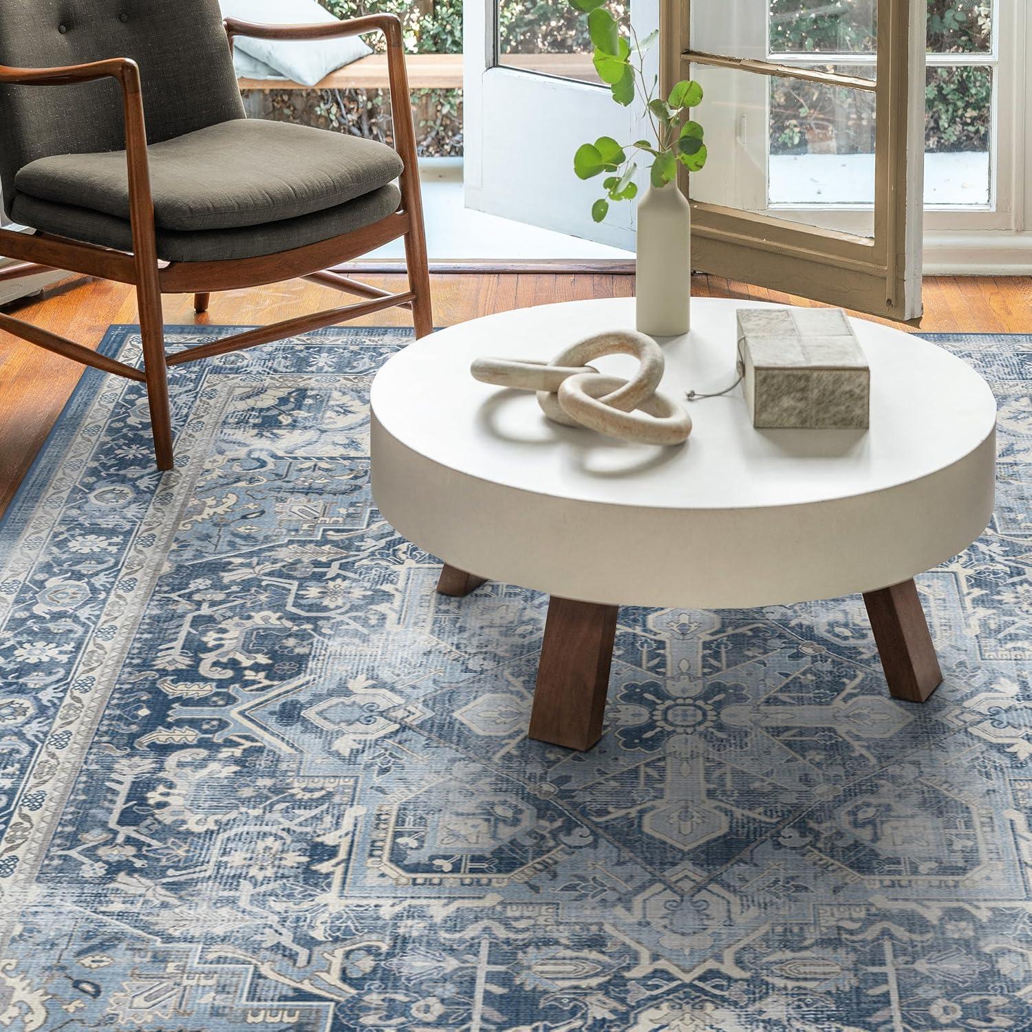 imageRUGGABLE Washable Vintage Area Rug Kamran Hazel 3x5 StainResistant NonSlip Small Machine Washable Rugs for Living Room Bedroom Hallway Entryway ampamp Officewith Standard PadBlue Admiral Kamran Cushioned Pad