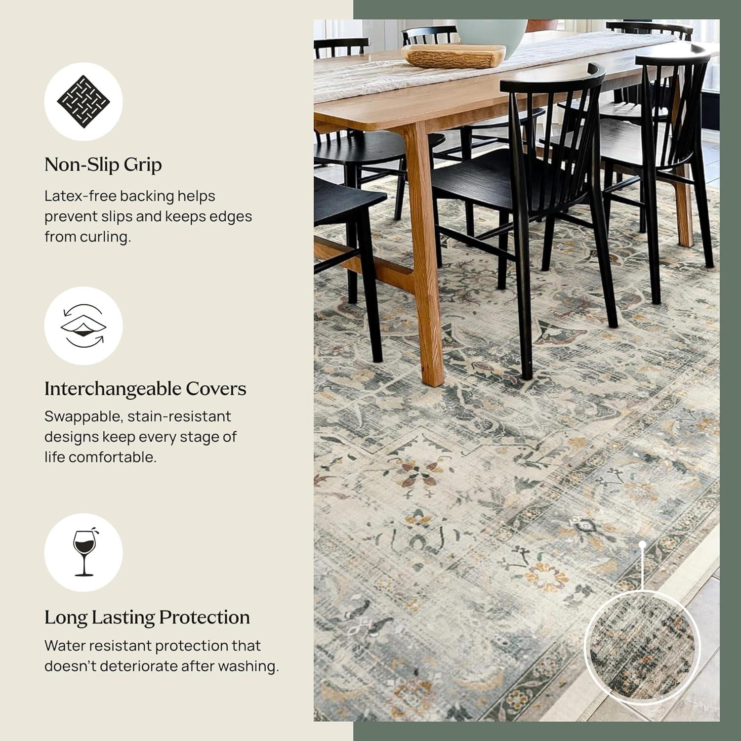 imageRUGGABLE Washable Vintage Area Rug Kamran Hazel 3x5 StainResistant NonSlip Small Machine Washable Rugs for Living Room Bedroom Hallway Entryway ampamp Officewith Standard PadA Hazel Kamran Cushioned Pad