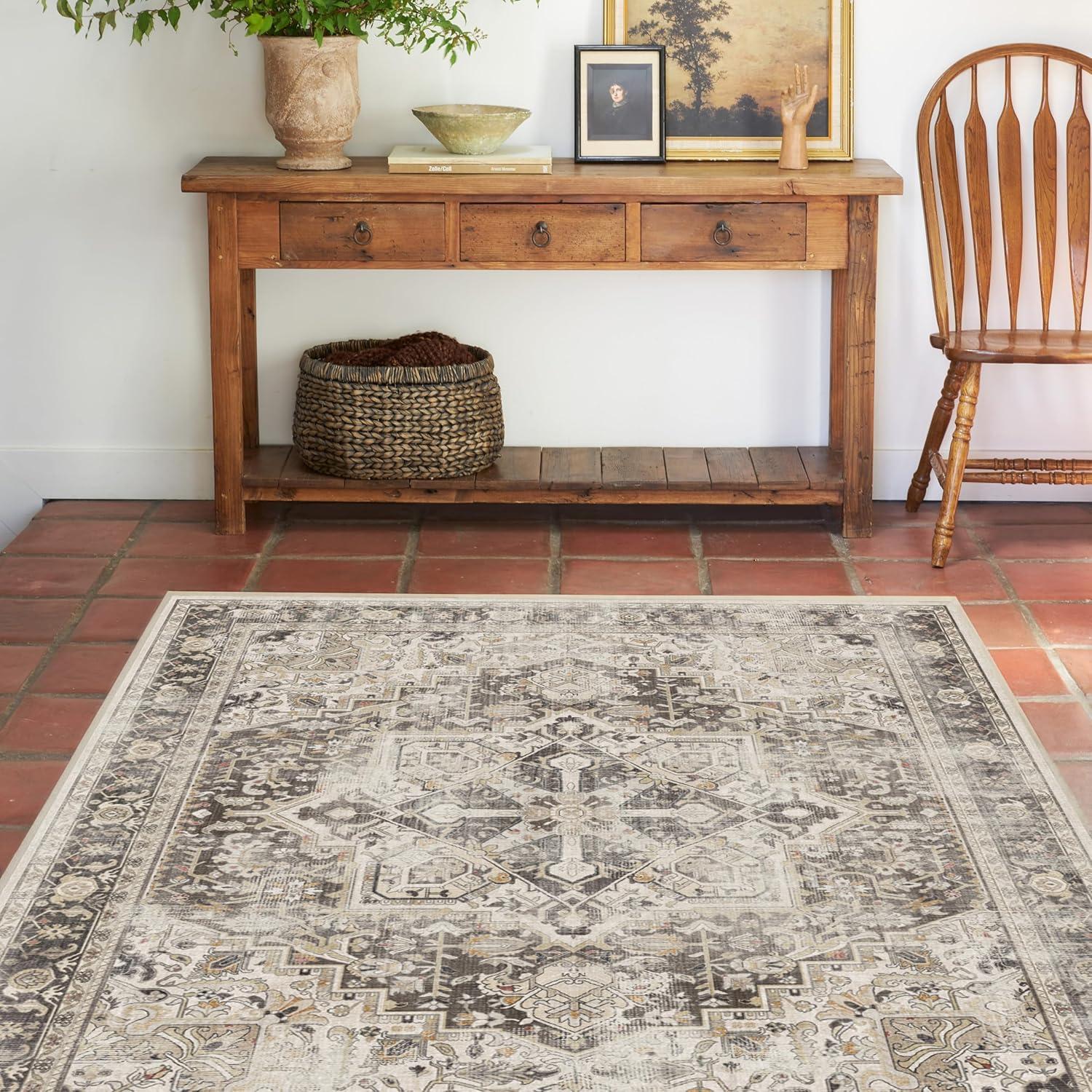imageRUGGABLE Washable Vintage Area Rug Kamran Hazel 3x5 StainResistant NonSlip Small Machine Washable Rugs for Living Room Bedroom Hallway Entryway ampamp Officewith Standard PadA Hazel Kamran Cushioned Pad
