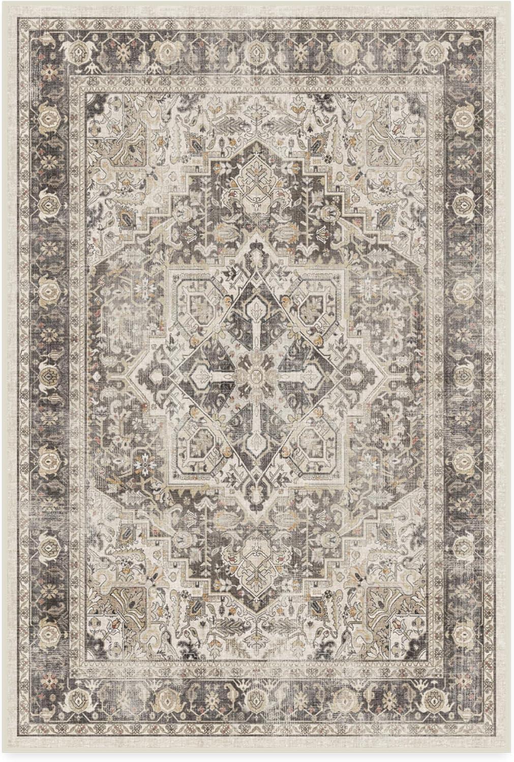 imageRUGGABLE Washable Vintage Area Rug Kamran Hazel 3x5 StainResistant NonSlip Small Machine Washable Rugs for Living Room Bedroom Hallway Entryway ampamp Officewith Standard PadA Hazel Kamran Standard Pad