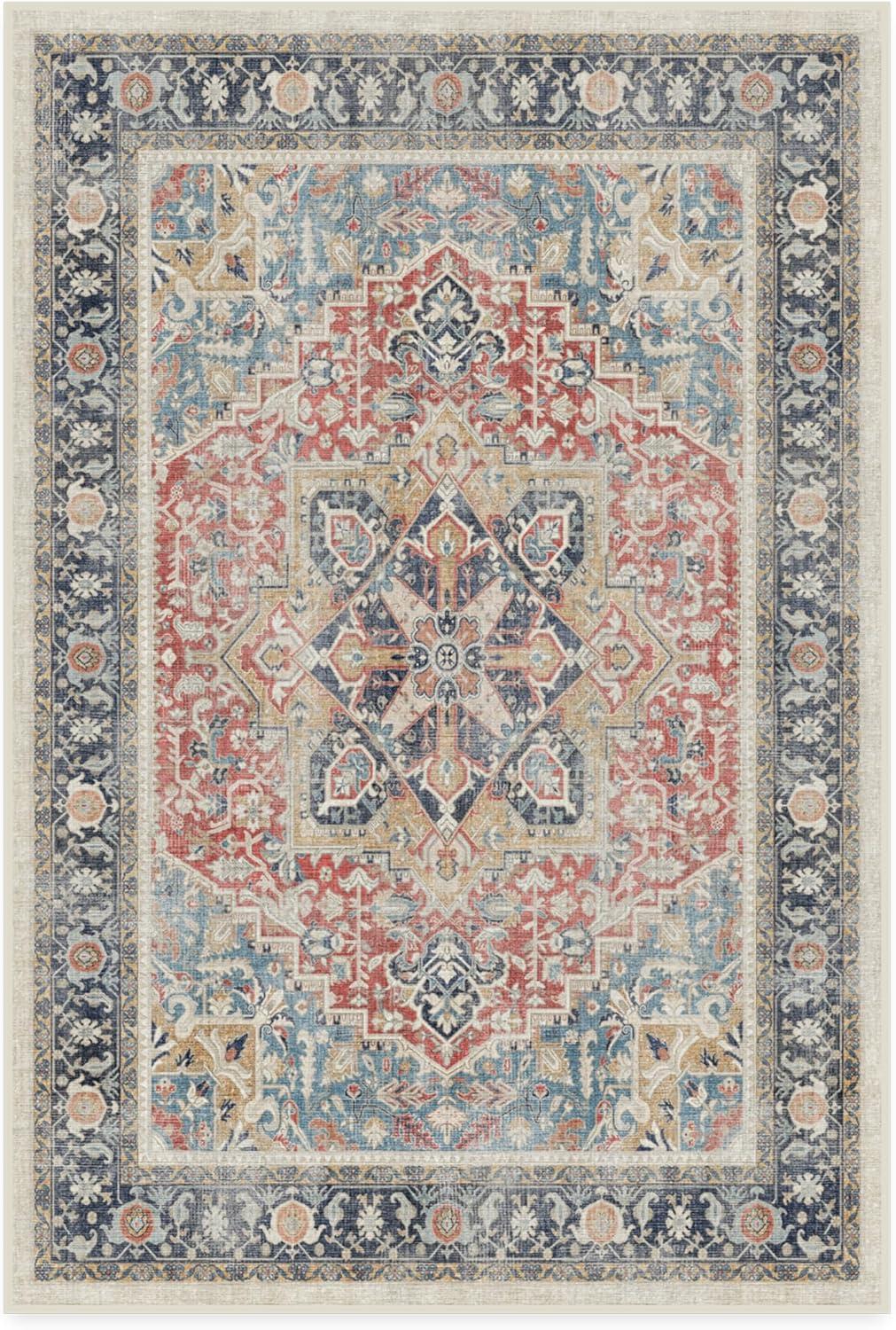 imageRUGGABLE Washable Vintage Area Rug Kamran Hazel 3x5 StainResistant NonSlip Small Machine Washable Rugs for Living Room Bedroom Hallway Entryway ampamp Officewith Standard PadCayenne Red Kamran Cushioned Pad