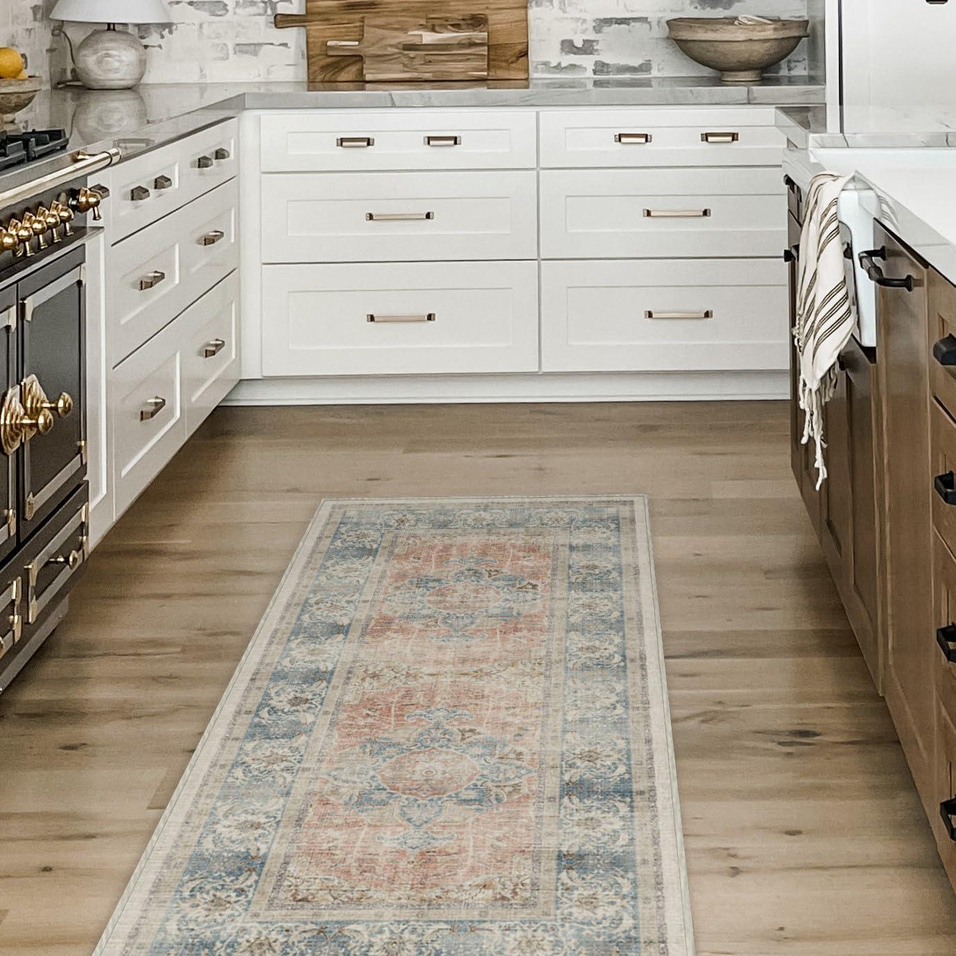 imageRUGGABLE Washable Vintage Area Rug Kamran Hazel 3x5 StainResistant NonSlip Small Machine Washable Rugs for Living Room Bedroom Hallway Entryway ampamp Officewith Standard PadCoral Sarrah Cushioned Pad