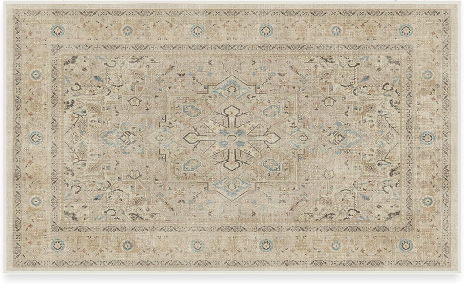 imageRUGGABLE Washable Vintage Area Rug Kamran Hazel 3x5 StainResistant NonSlip Small Machine Washable Rugs for Living Room Bedroom Hallway Entryway ampamp Officewith Standard PadIvory Opal Kamran Standard Pad