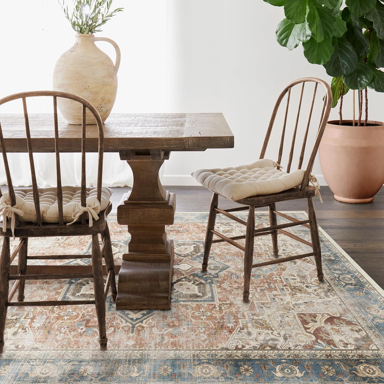 imageRUGGABLE Washable Vintage Area Rug Kamran Hazel 3x5 StainResistant NonSlip Small Machine Washable Rugs for Living Room Bedroom Hallway Entryway ampamp Officewith Standard PadCoral Kamran Cushioned Pad