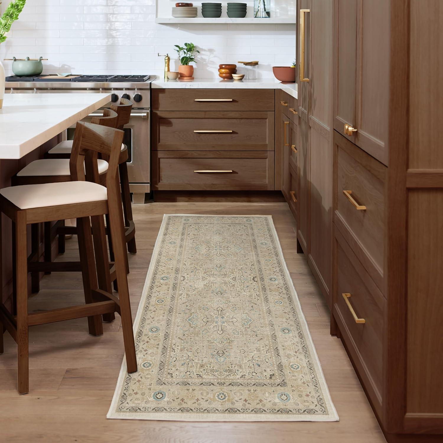 imageRUGGABLE Washable Vintage Area Rug Kamran Hazel 3x5 StainResistant NonSlip Small Machine Washable Rugs for Living Room Bedroom Hallway Entryway ampamp Officewith Standard PadIvory Opal Kamran Cushioned Pad