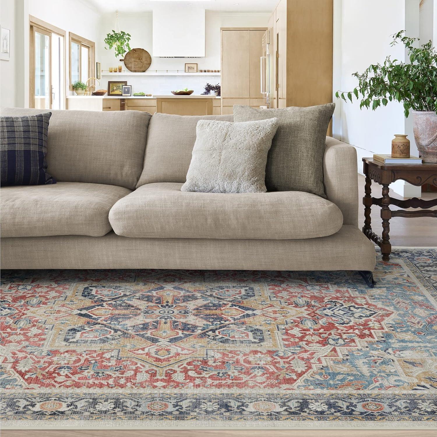 imageRUGGABLE Washable Vintage Area Rug Kamran Hazel 3x5 StainResistant NonSlip Small Machine Washable Rugs for Living Room Bedroom Hallway Entryway ampamp Officewith Standard PadCayenne Red Kamran Cushioned Pad