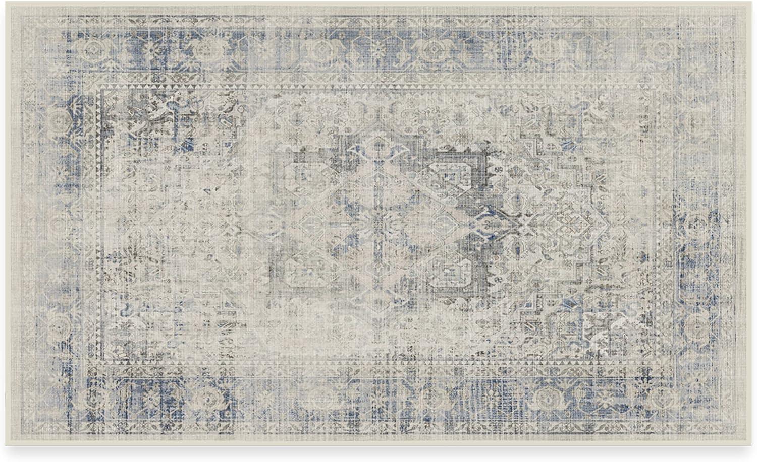 imageRUGGABLE Washable Vintage Area Rug Kamran Hazel 3x5 StainResistant NonSlip Small Machine Washable Rugs for Living Room Bedroom Hallway Entryway ampamp Officewith Standard PadBlue Quartz Distressed Kamran Standard Pad