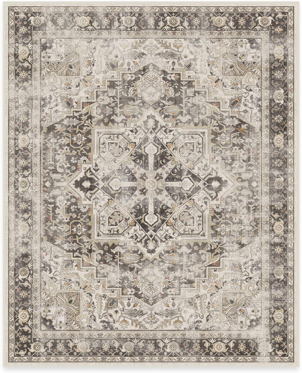 imageRUGGABLE Washable Vintage Area Rug Kamran Hazel 3x5 StainResistant NonSlip Small Machine Washable Rugs for Living Room Bedroom Hallway Entryway ampamp Officewith Standard PadA Hazel Kamran Standard Pad