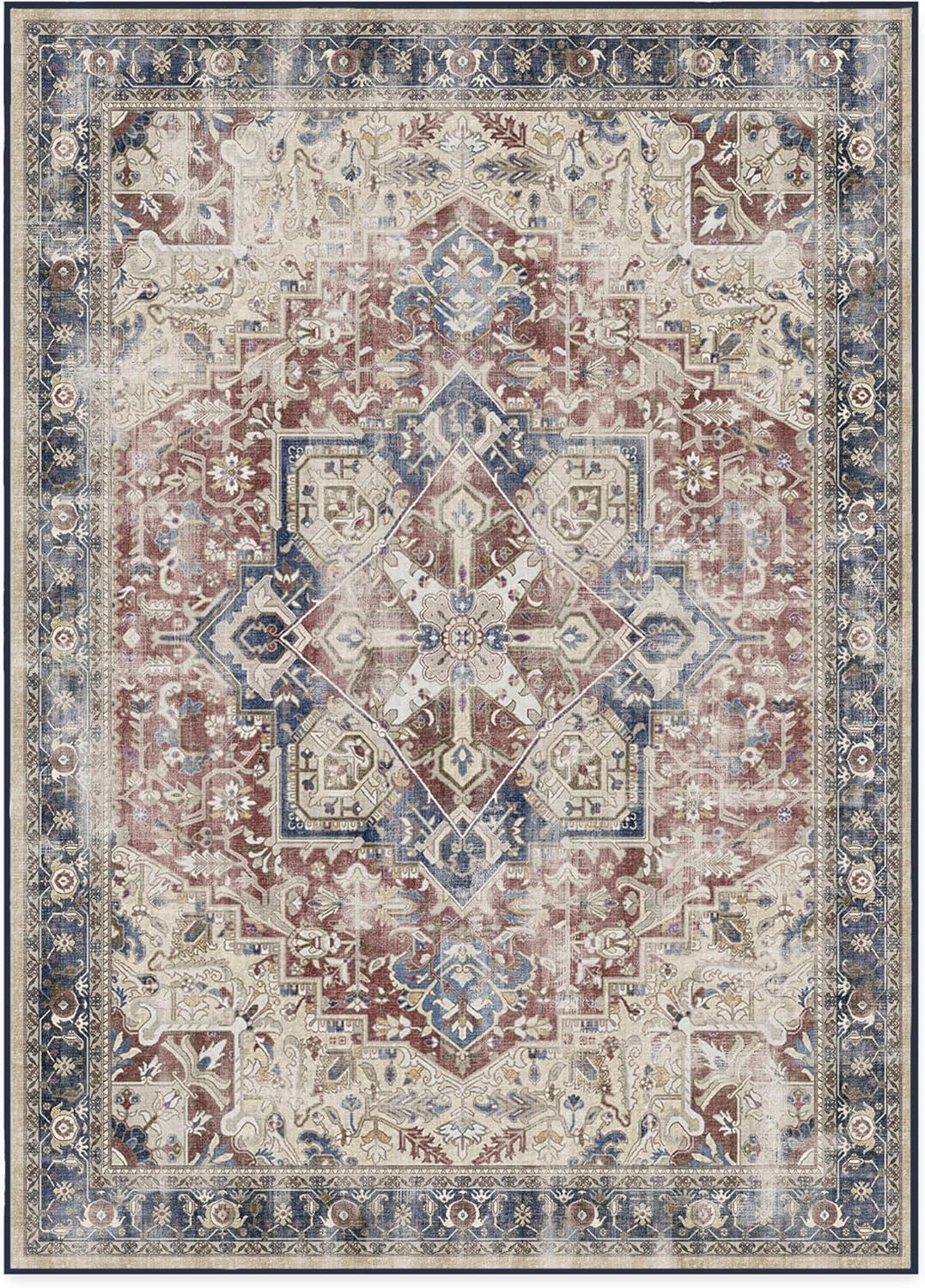 imageRUGGABLE Washable Vintage Area Rug Kamran Hazel 3x5 StainResistant NonSlip Small Machine Washable Rugs for Living Room Bedroom Hallway Entryway ampamp Officewith Standard PadBlue Royal Kamran Cushioned Pad