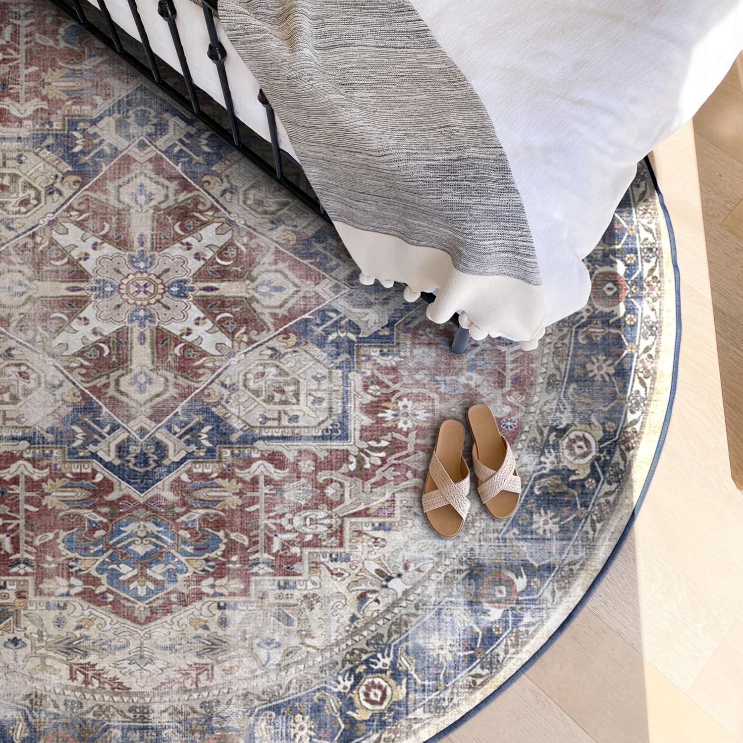 imageRUGGABLE Washable Vintage Area Rug Kamran Hazel 3x5 StainResistant NonSlip Small Machine Washable Rugs for Living Room Bedroom Hallway Entryway ampamp Officewith Standard PadBlue Royal Kamran Standard Pad