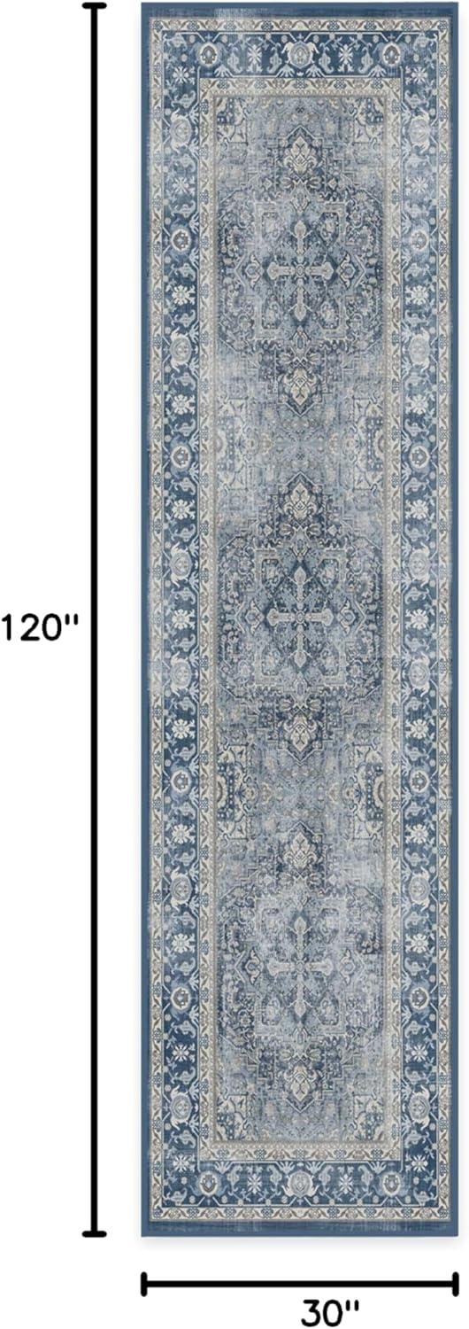 imageRUGGABLE Washable Vintage Area Rug Kamran Hazel 3x5 StainResistant NonSlip Small Machine Washable Rugs for Living Room Bedroom Hallway Entryway ampamp Officewith Standard PadBlue Admiral Kamran Standard Pad