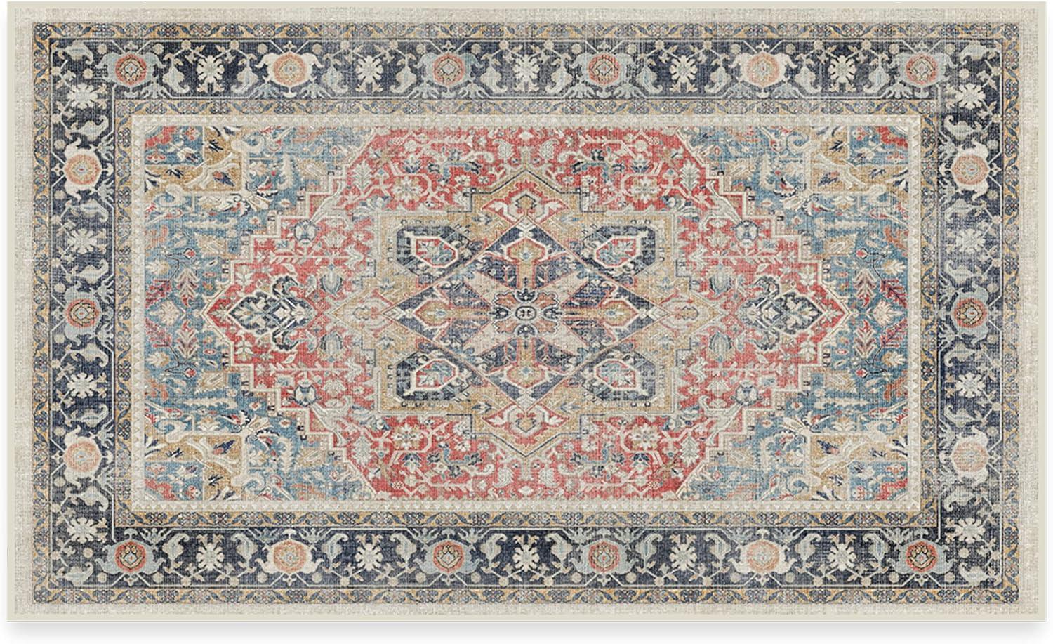 imageRUGGABLE Washable Vintage Area Rug Kamran Hazel 3x5 StainResistant NonSlip Small Machine Washable Rugs for Living Room Bedroom Hallway Entryway ampamp Officewith Standard PadCayenne Red Kamran Standard Pad