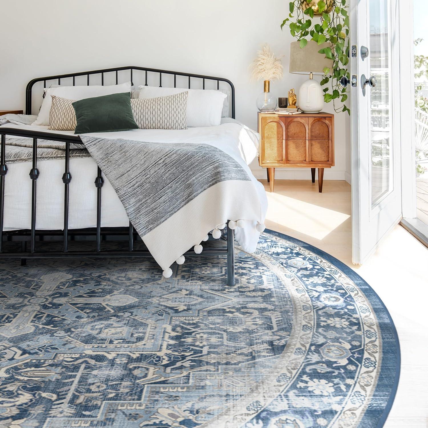 imageRUGGABLE Washable Vintage Area Rug Kamran Hazel 3x5 StainResistant NonSlip Small Machine Washable Rugs for Living Room Bedroom Hallway Entryway ampamp Officewith Standard PadBlue Admiral Kamran Standard Pad