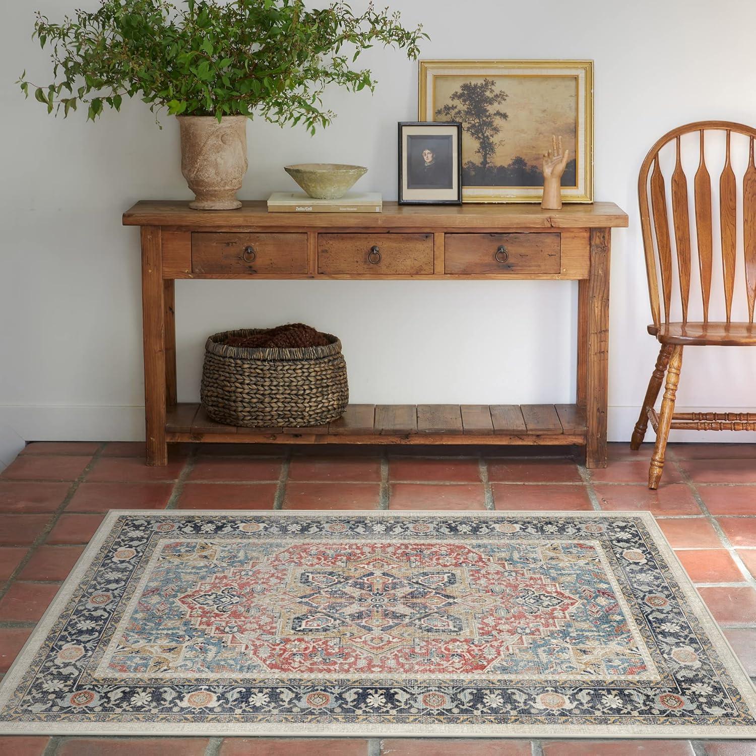 imageRUGGABLE Washable Vintage Area Rug Kamran Hazel 3x5 StainResistant NonSlip Small Machine Washable Rugs for Living Room Bedroom Hallway Entryway ampamp Officewith Standard PadCayenne Red Kamran Standard Pad