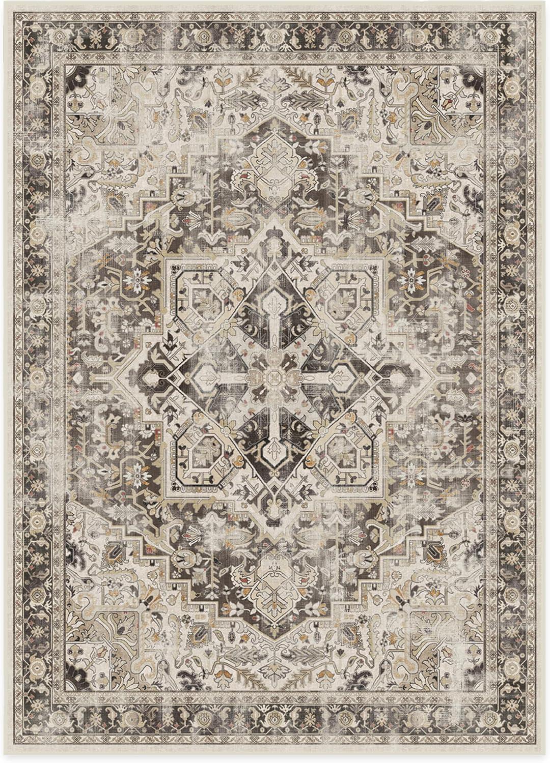 imageRUGGABLE Washable Vintage Area Rug Kamran Hazel 3x5 StainResistant NonSlip Small Machine Washable Rugs for Living Room Bedroom Hallway Entryway ampamp Officewith Standard PadA Hazel Kamran Standard Pad