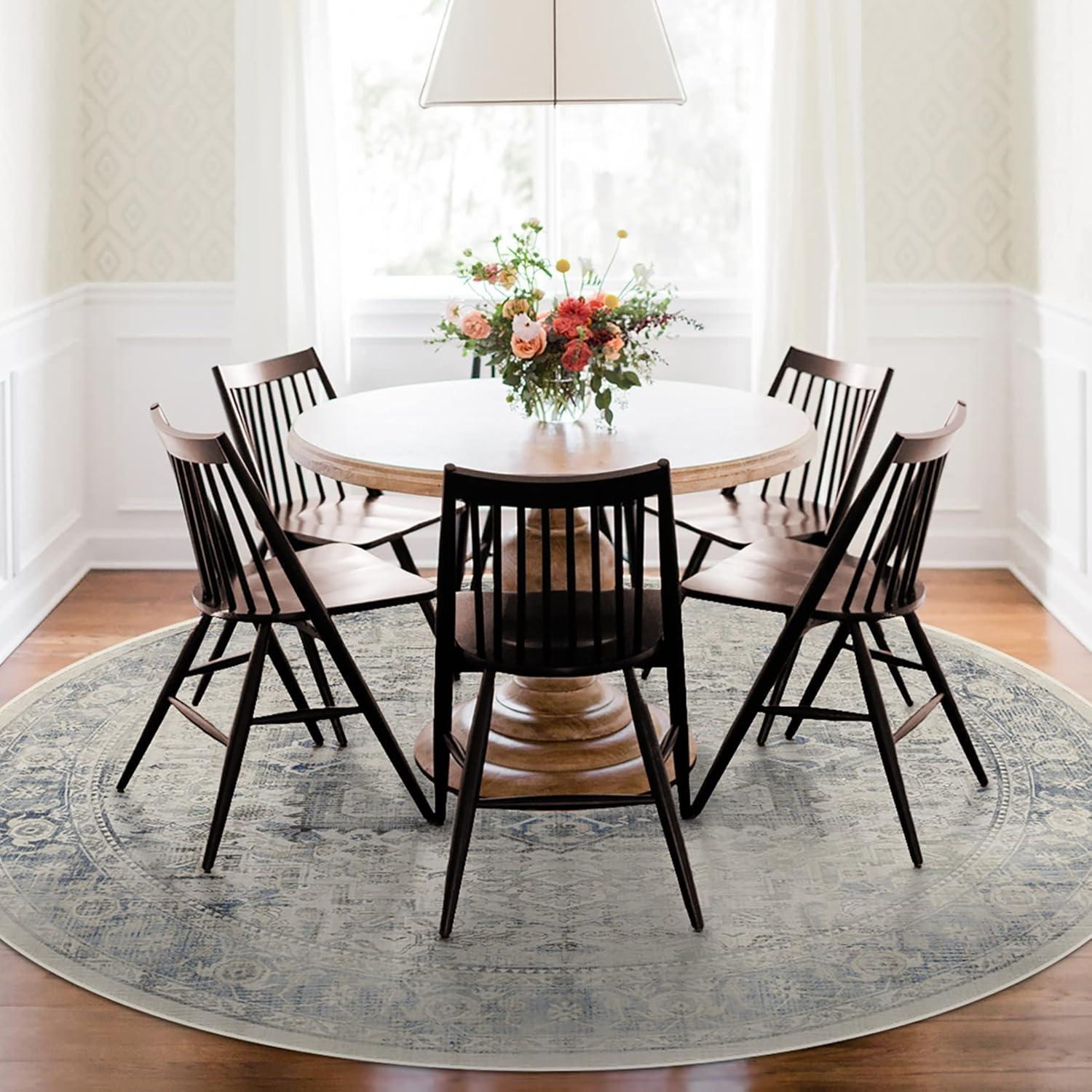 imageRUGGABLE Washable Vintage Area Rug Kamran Hazel 3x5 StainResistant NonSlip Small Machine Washable Rugs for Living Room Bedroom Hallway Entryway ampamp Officewith Standard PadBlue Quartz Distressed Kamran Cushioned Pad