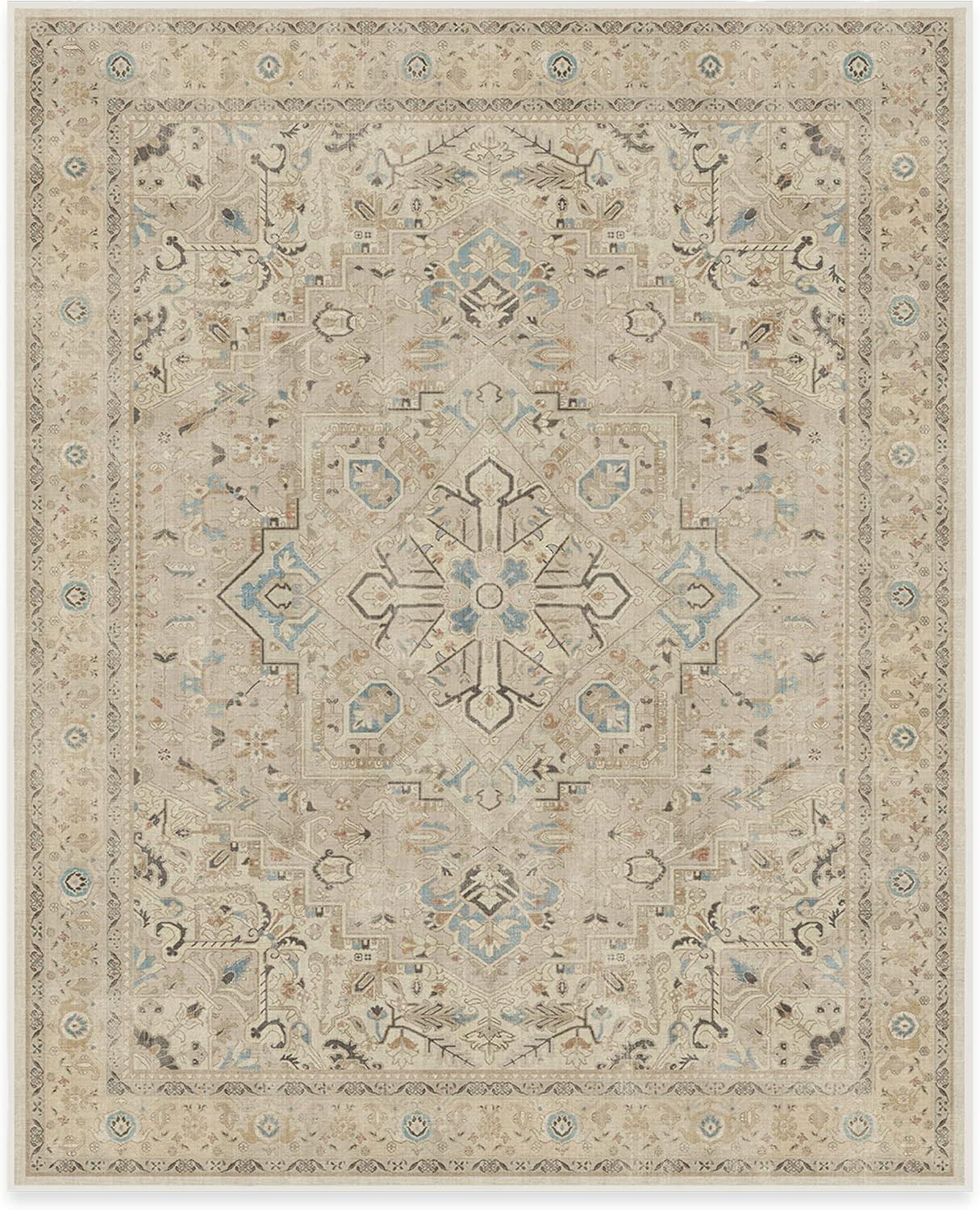 imageRUGGABLE Washable Vintage Area Rug Kamran Hazel 3x5 StainResistant NonSlip Small Machine Washable Rugs for Living Room Bedroom Hallway Entryway ampamp Officewith Standard PadIvory Opal Kamran Standard Pad