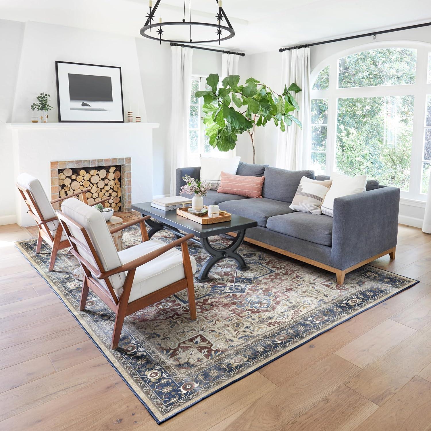 imageRUGGABLE Washable Vintage Area Rug Kamran Hazel 3x5 StainResistant NonSlip Small Machine Washable Rugs for Living Room Bedroom Hallway Entryway ampamp Officewith Standard PadBlue Royal Kamran Cushioned Pad