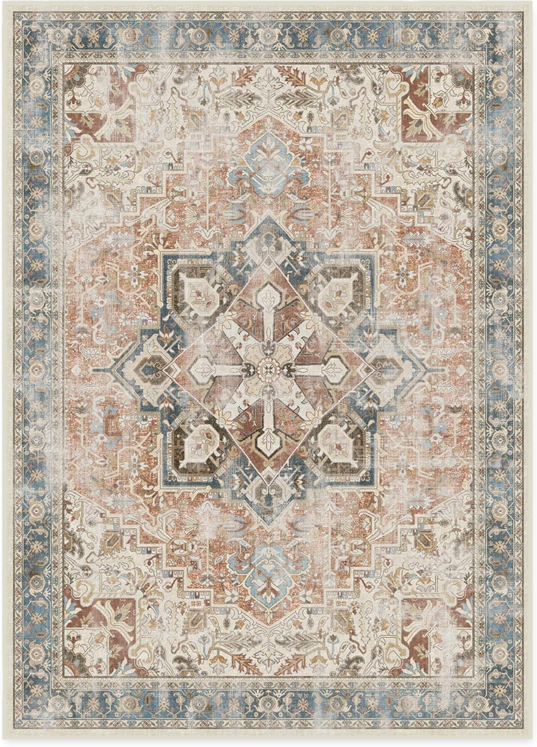 imageRUGGABLE Washable Vintage Area Rug Kamran Hazel 3x5 StainResistant NonSlip Small Machine Washable Rugs for Living Room Bedroom Hallway Entryway ampamp Officewith Standard PadCoral Kamran Standard Pad
