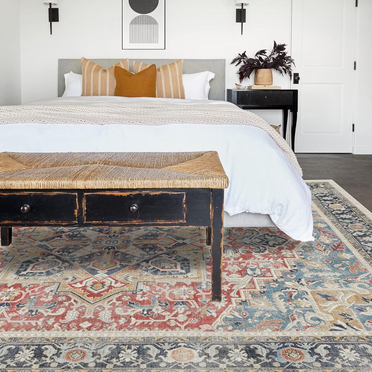 imageRUGGABLE Washable Vintage Area Rug Kamran Hazel 3x5 StainResistant NonSlip Small Machine Washable Rugs for Living Room Bedroom Hallway Entryway ampamp Officewith Standard PadCayenne Red Kamran Cushioned Pad