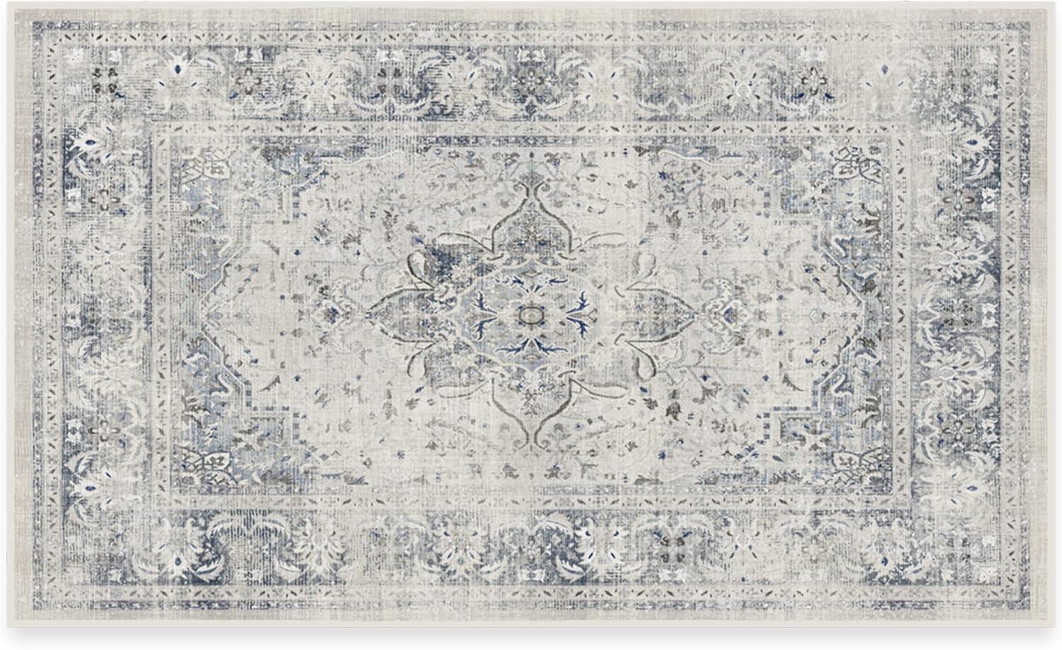 imageRUGGABLE Washable Vintage Area Rug Kamran Hazel 3x5 StainResistant NonSlip Small Machine Washable Rugs for Living Room Bedroom Hallway Entryway ampamp Officewith Standard PadBlue Quartz Sarrah Cushioned Pad