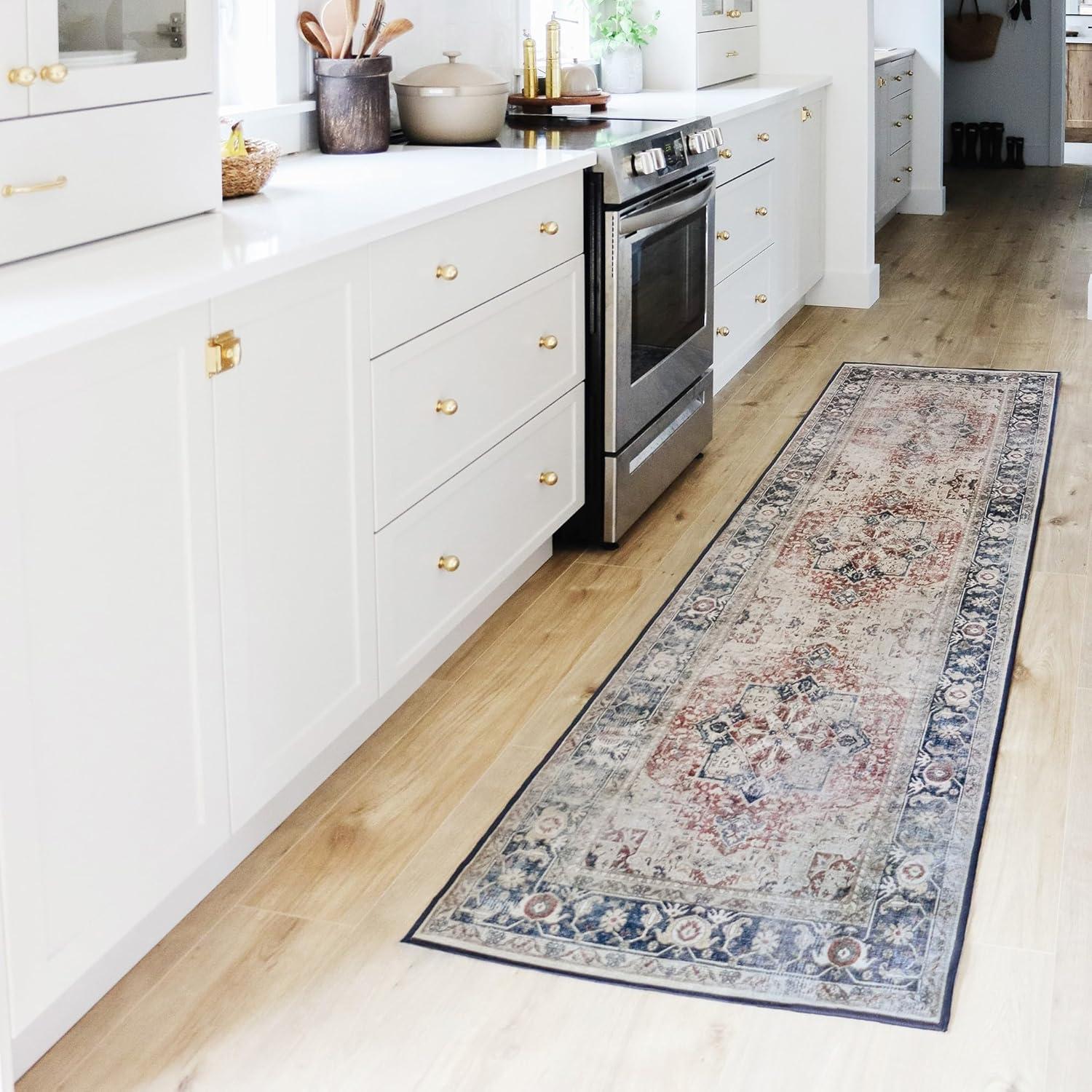 imageRUGGABLE Washable Vintage Area Rug Kamran Hazel 3x5 StainResistant NonSlip Small Machine Washable Rugs for Living Room Bedroom Hallway Entryway ampamp Officewith Standard PadBlue Royal Kamran Standard Pad