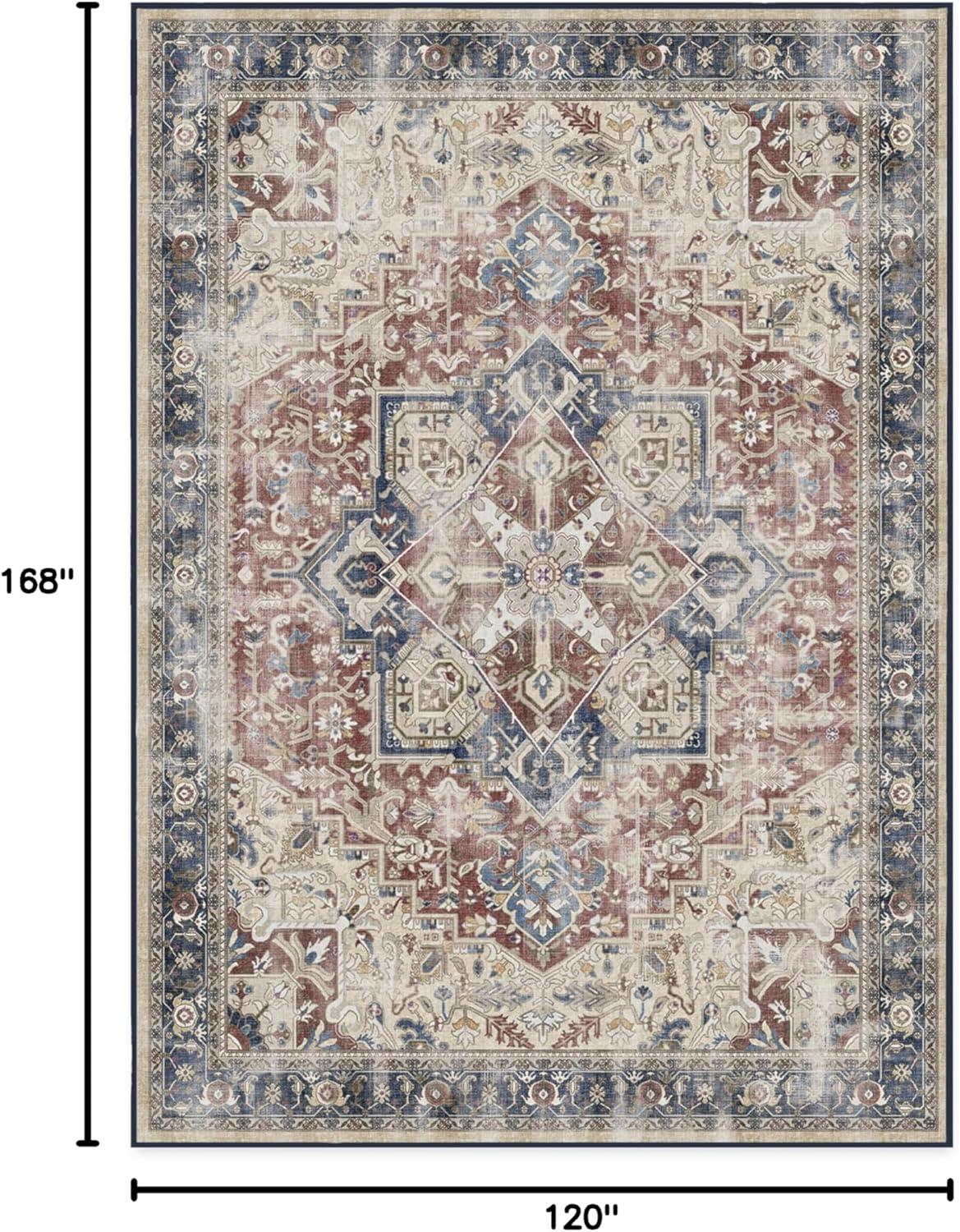 imageRUGGABLE Washable Vintage Area Rug Kamran Hazel 3x5 StainResistant NonSlip Small Machine Washable Rugs for Living Room Bedroom Hallway Entryway ampamp Officewith Standard PadBlue Royal Kamran Standard Pad