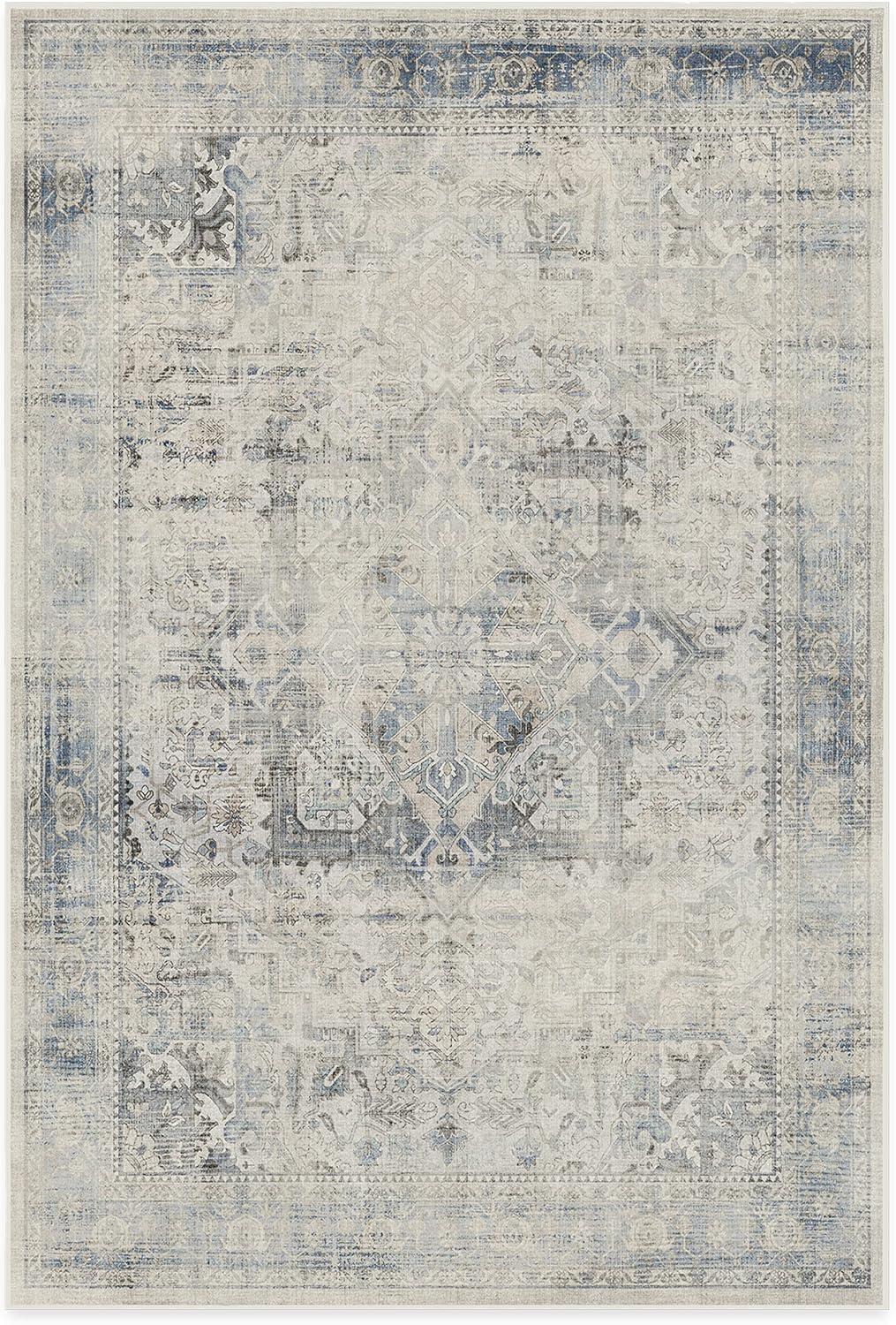 imageRUGGABLE Washable Vintage Area Rug Kamran Hazel 3x5 StainResistant NonSlip Small Machine Washable Rugs for Living Room Bedroom Hallway Entryway ampamp Officewith Standard PadBlue Quartz Distressed Kamran Standard Pad