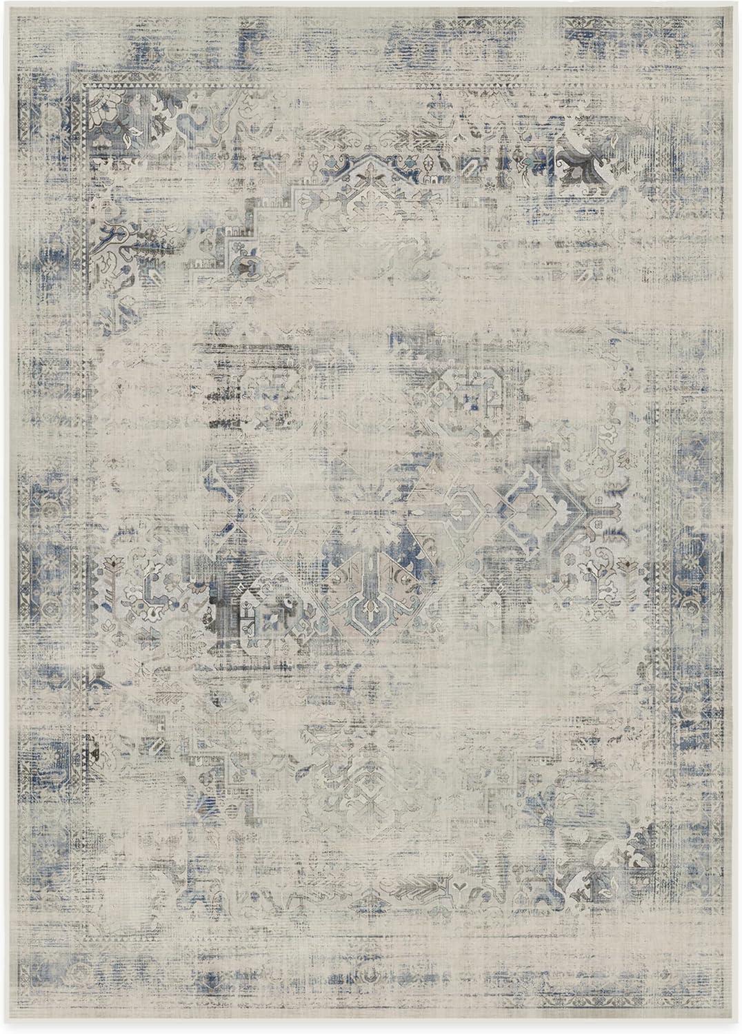 imageRUGGABLE Washable Vintage Area Rug Kamran Hazel 3x5 StainResistant NonSlip Small Machine Washable Rugs for Living Room Bedroom Hallway Entryway ampamp Officewith Standard PadBlue Quartz Distressed Kamran Standard Pad