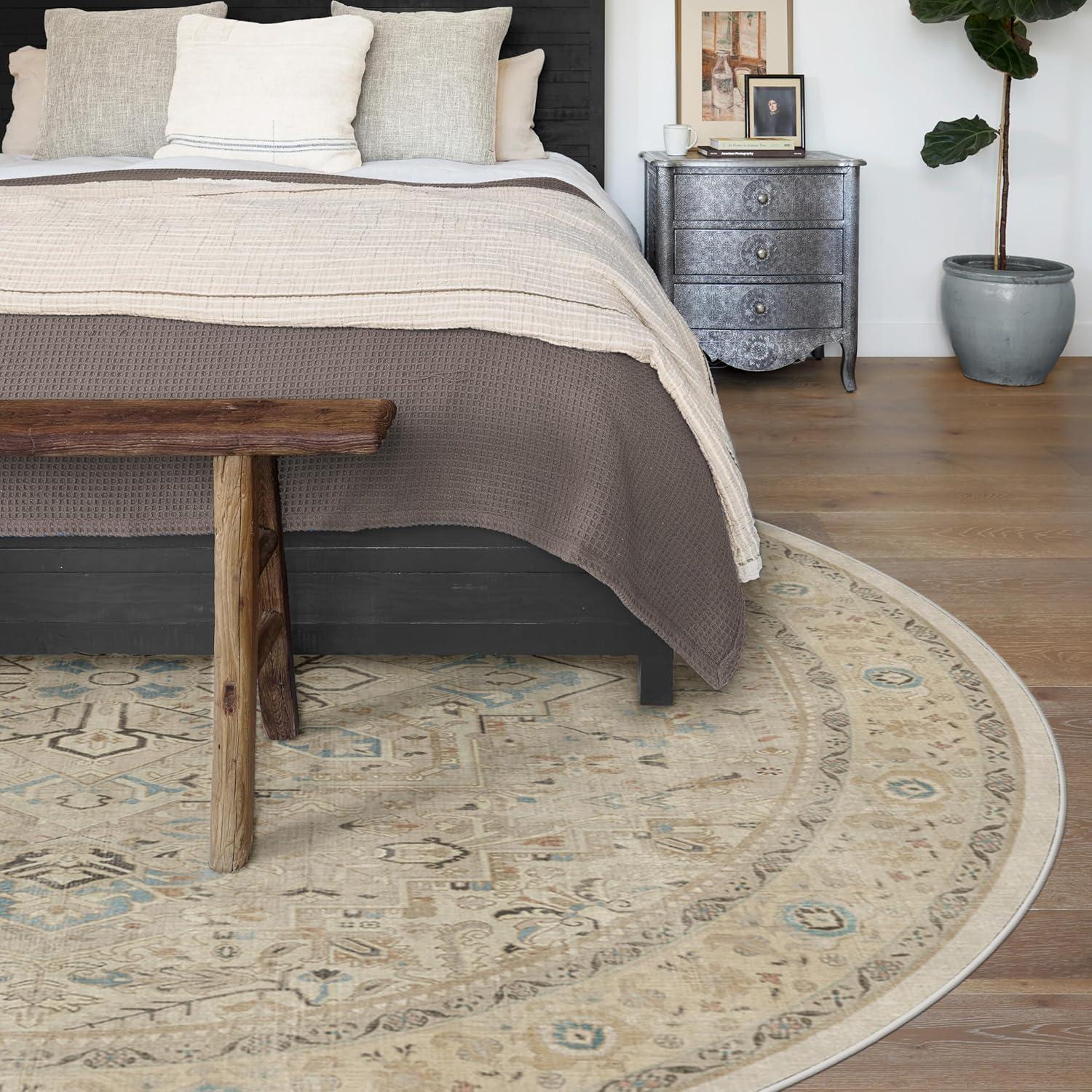 imageRUGGABLE Washable Vintage Area Rug Kamran Hazel 3x5 StainResistant NonSlip Small Machine Washable Rugs for Living Room Bedroom Hallway Entryway ampamp Officewith Standard PadIvory Opal Kamran Cushioned Pad