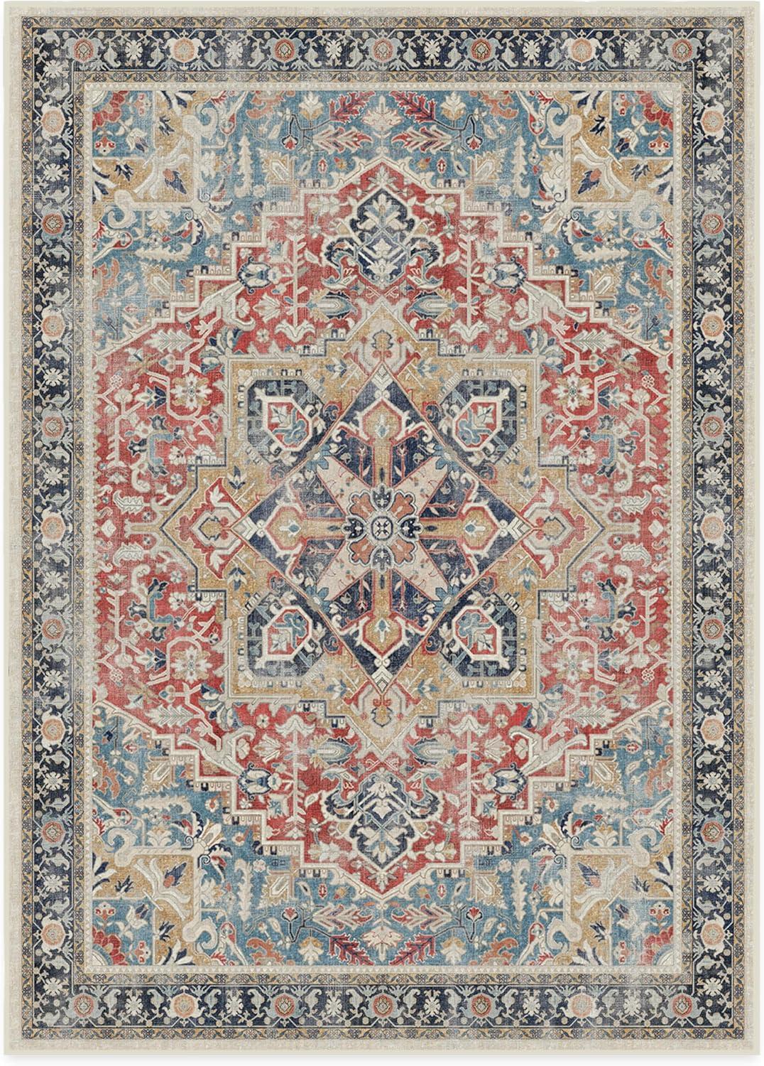 imageRUGGABLE Washable Vintage Area Rug Kamran Hazel 3x5 StainResistant NonSlip Small Machine Washable Rugs for Living Room Bedroom Hallway Entryway ampamp Officewith Standard PadCayenne Red Kamran Standard Pad