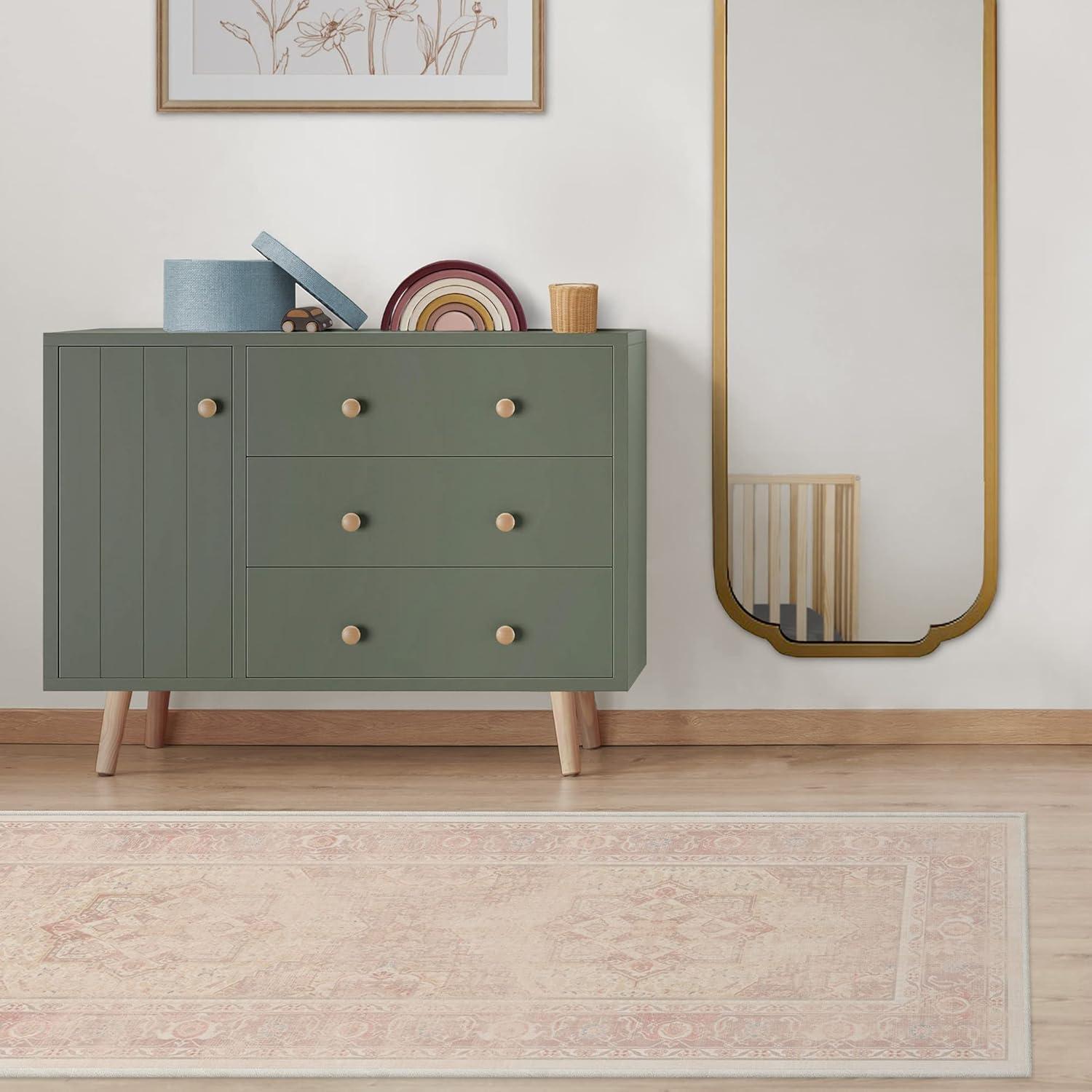 imageRUGGABLE Washable Vintage Area Rug Kamran Hazel 3x5 StainResistant NonSlip Small Machine Washable Rugs for Living Room Bedroom Hallway Entryway ampamp Officewith Standard PadPink Kamran Standard Pad