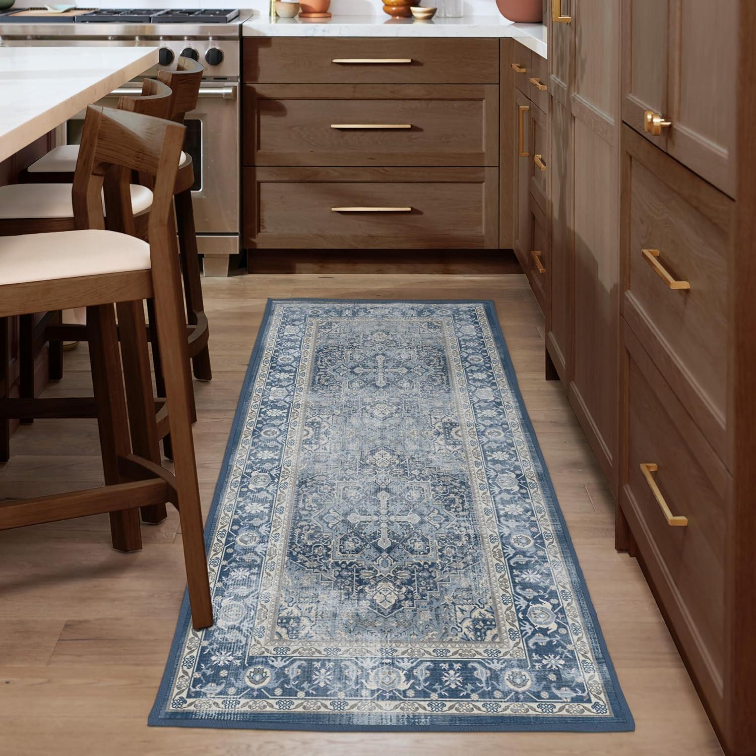 imageRUGGABLE Washable Vintage Area Rug Kamran Hazel 3x5 StainResistant NonSlip Small Machine Washable Rugs for Living Room Bedroom Hallway Entryway ampamp Officewith Standard PadBlue Admiral Kamran Standard Pad