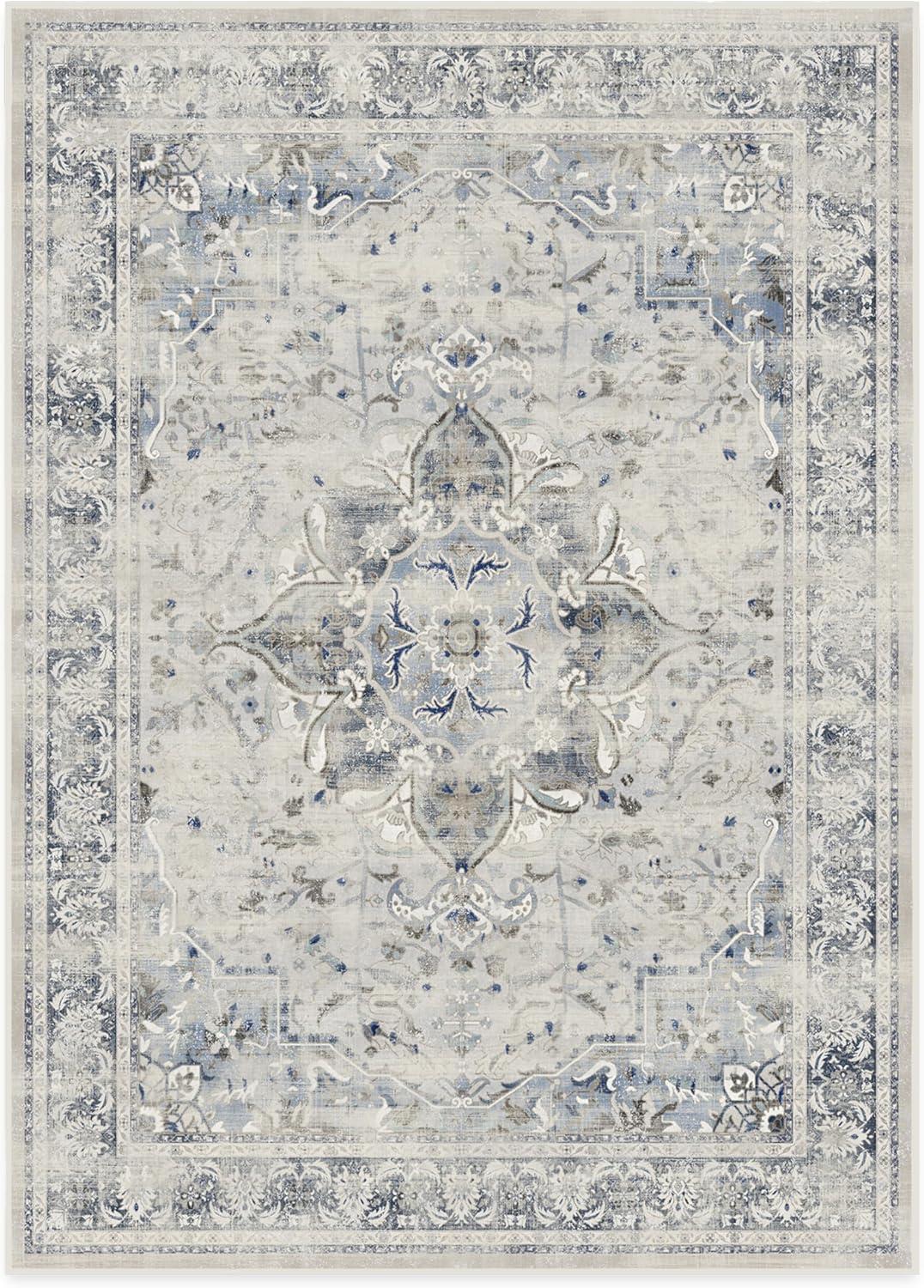 imageRUGGABLE Washable Vintage Area Rug Kamran Hazel 3x5 StainResistant NonSlip Small Machine Washable Rugs for Living Room Bedroom Hallway Entryway ampamp Officewith Standard PadBlue Quartz Sarrah Standard Pad