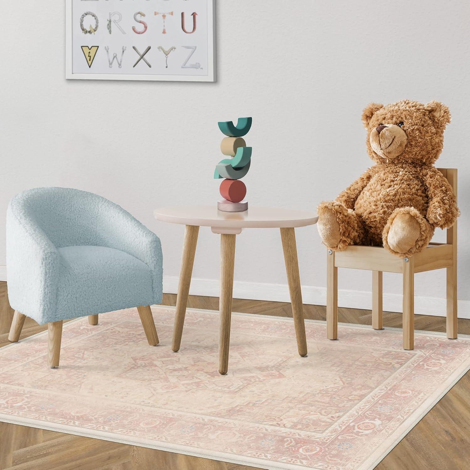 imageRUGGABLE Washable Vintage Area Rug Kamran Hazel 3x5 StainResistant NonSlip Small Machine Washable Rugs for Living Room Bedroom Hallway Entryway ampamp Officewith Standard PadPink Kamran Standard Pad