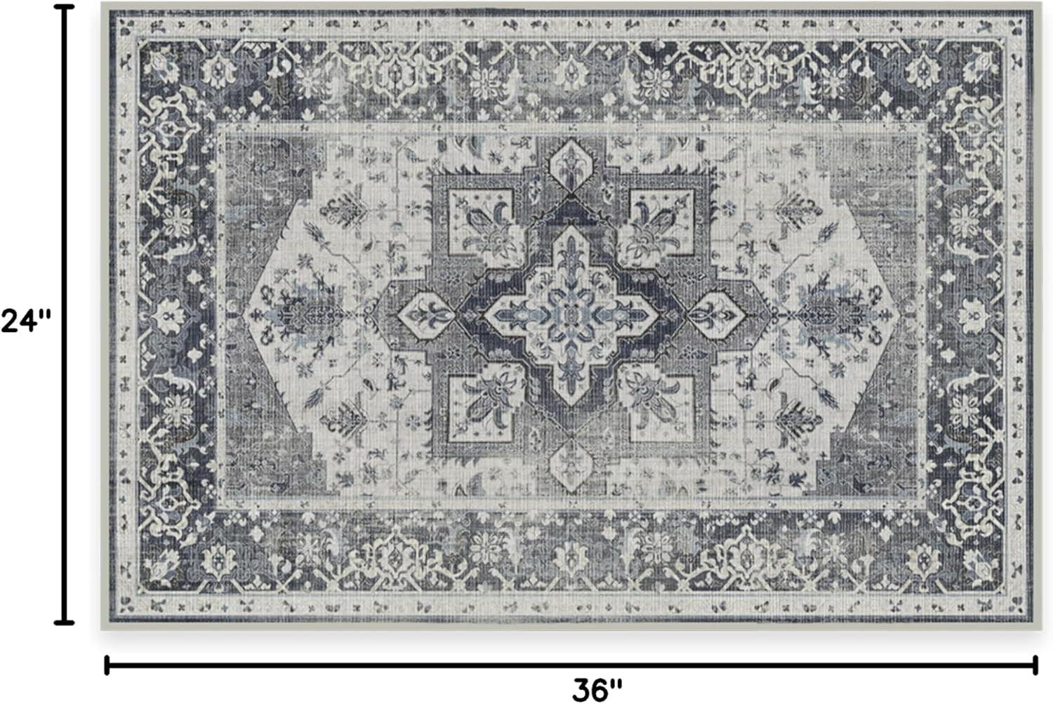 imageRUGGABLE Washable Vintage Area Rug Kira Stone Blue 8 ft Round StainResistant NonSlip Large Machine Washable Rugs for Living Room Bedroom Hallway Entryway ampamp Officewith Standard PadStone Blue Standard Pad