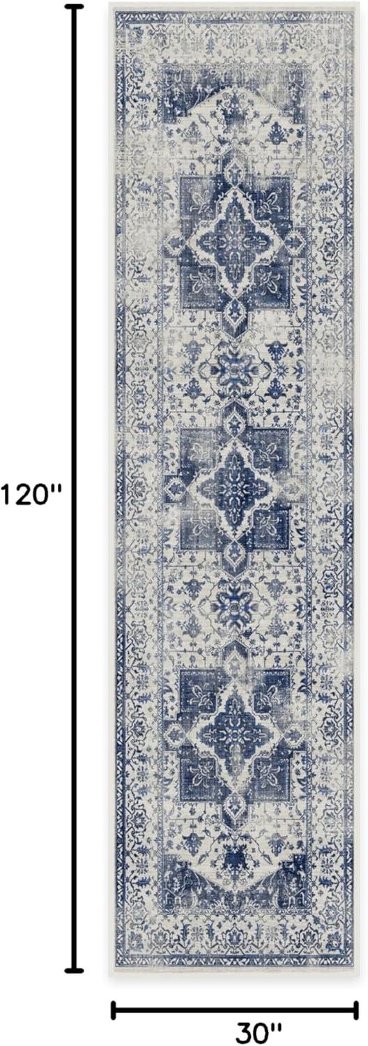 imageRUGGABLE Washable Vintage Area Rug Kira Stone Blue 8 ft Round StainResistant NonSlip Large Machine Washable Rugs for Living Room Bedroom Hallway Entryway ampamp Officewith Standard PadDelft Blue Cushioned Pad