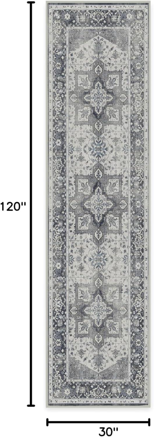 imageRUGGABLE Washable Vintage Area Rug Kira Stone Blue 8 ft Round StainResistant NonSlip Large Machine Washable Rugs for Living Room Bedroom Hallway Entryway ampamp Officewith Standard PadStone Blue Standard Pad
