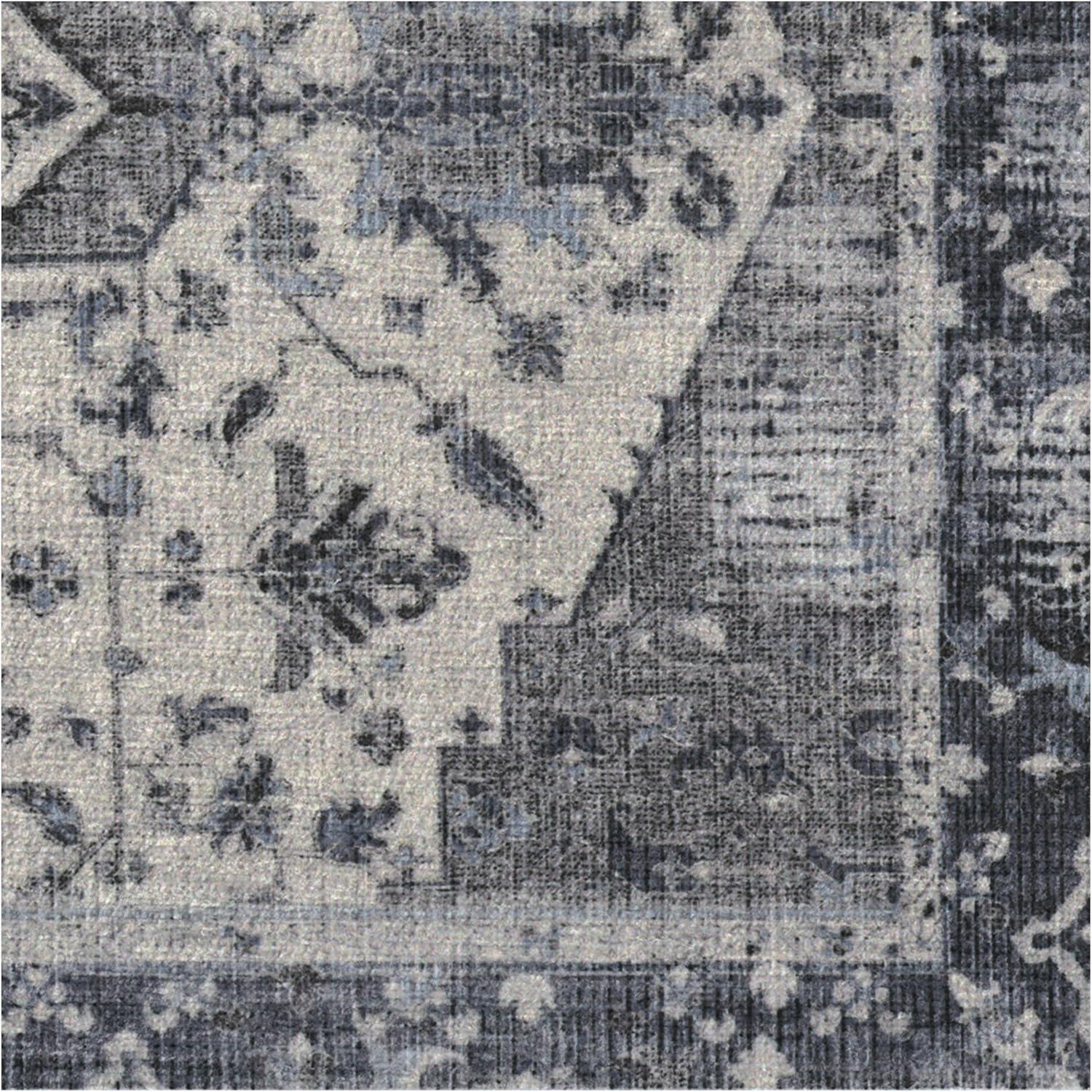 imageRUGGABLE Washable Vintage Area Rug Kira Stone Blue 8 ft Round StainResistant NonSlip Large Machine Washable Rugs for Living Room Bedroom Hallway Entryway ampamp Officewith Standard PadStone Blue Standard Pad