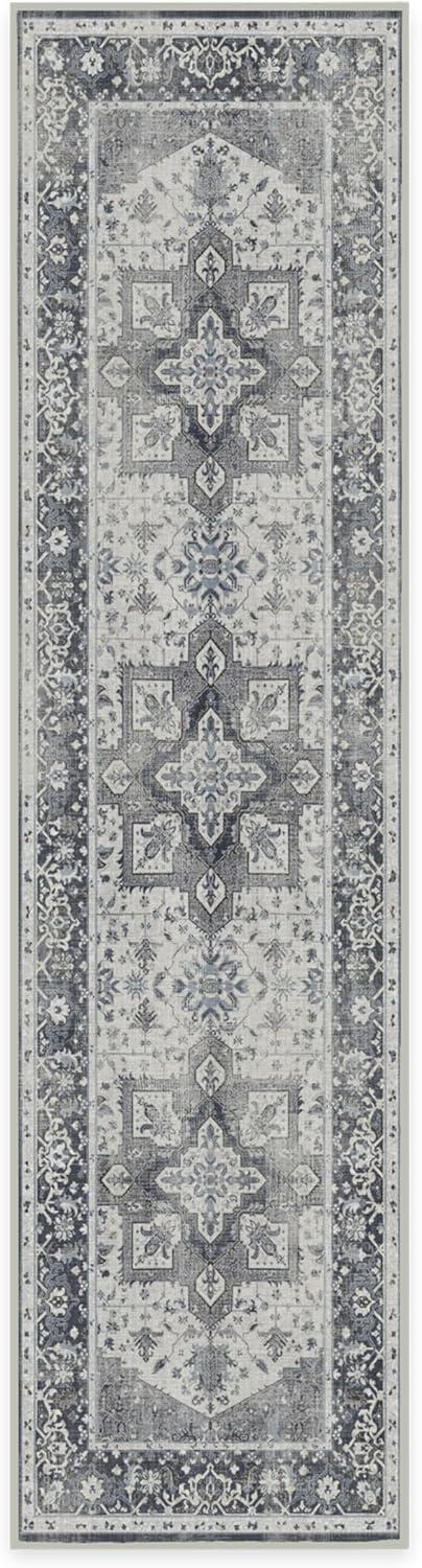 imageRUGGABLE Washable Vintage Area Rug Kira Stone Blue 8 ft Round StainResistant NonSlip Large Machine Washable Rugs for Living Room Bedroom Hallway Entryway ampamp Officewith Standard PadStone Blue Standard Pad