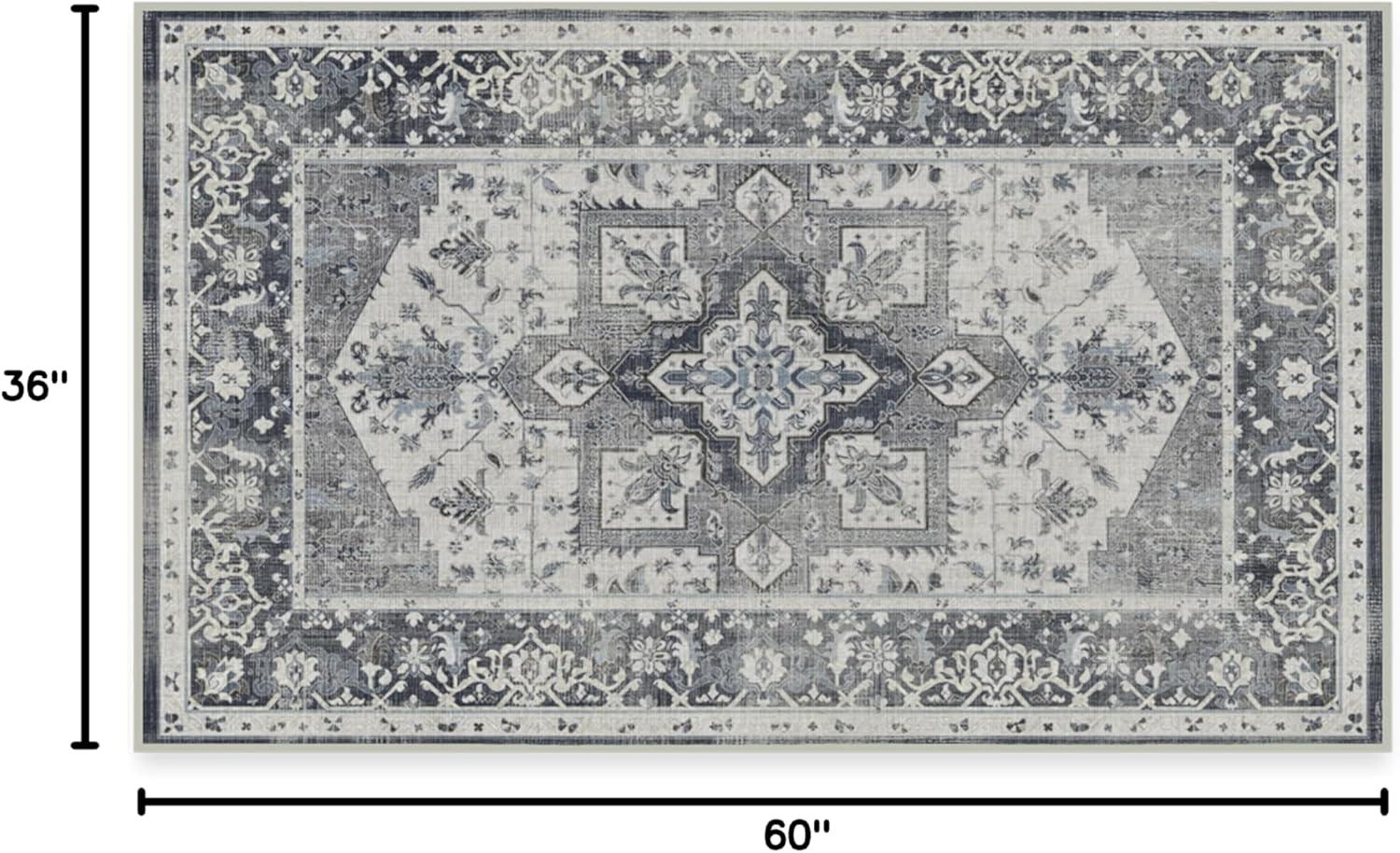 imageRUGGABLE Washable Vintage Area Rug Kira Stone Blue 8 ft Round StainResistant NonSlip Large Machine Washable Rugs for Living Room Bedroom Hallway Entryway ampamp Officewith Standard PadStone Blue Standard Pad