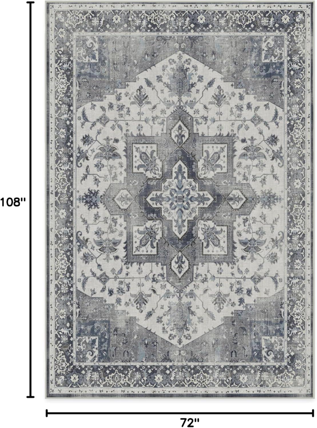 imageRUGGABLE Washable Vintage Area Rug Kira Stone Blue 8 ft Round StainResistant NonSlip Large Machine Washable Rugs for Living Room Bedroom Hallway Entryway ampamp Officewith Standard PadStone Blue Standard Pad