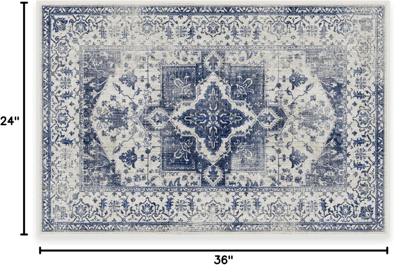 imageRUGGABLE Washable Vintage Area Rug Kira Stone Blue 8 ft Round StainResistant NonSlip Large Machine Washable Rugs for Living Room Bedroom Hallway Entryway ampamp Officewith Standard PadDelft Blue Cushioned Pad