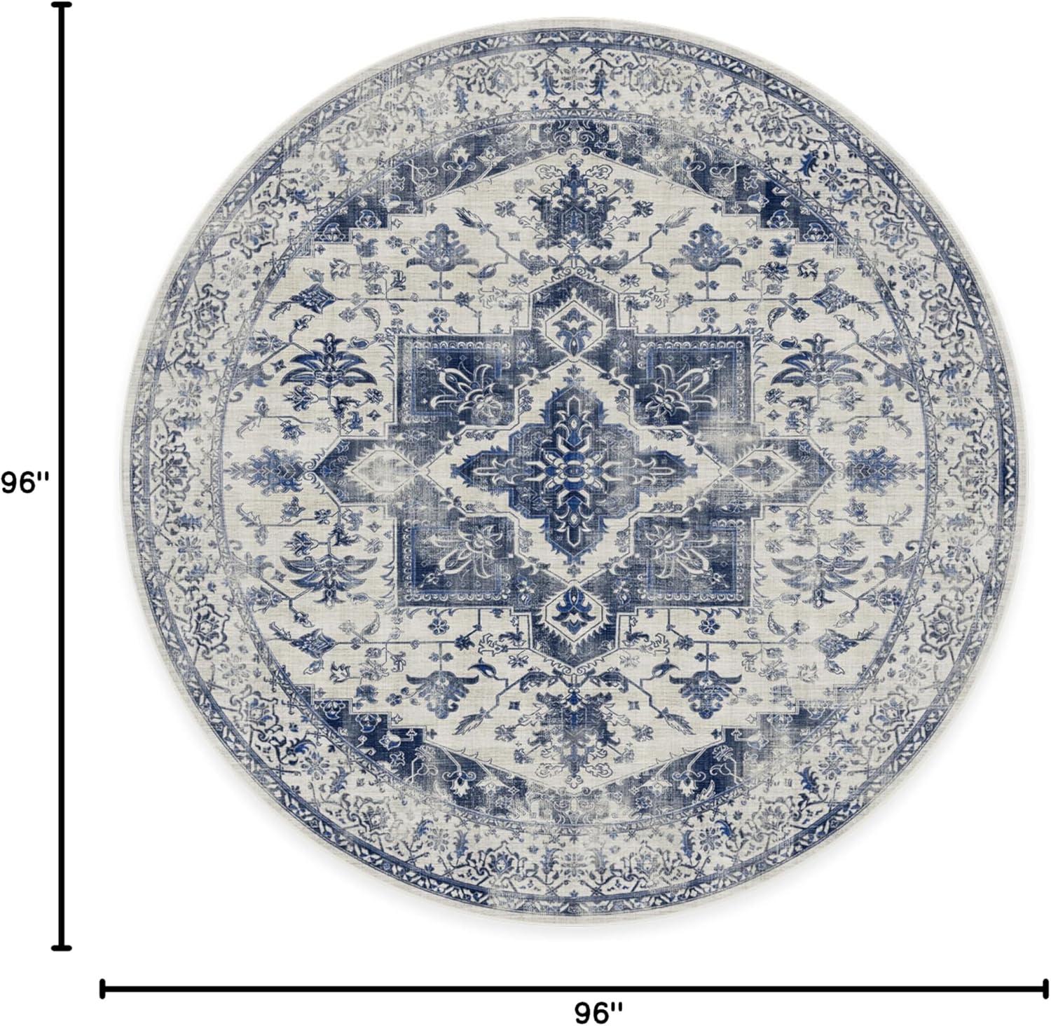 imageRUGGABLE Washable Vintage Area Rug Kira Stone Blue 8 ft Round StainResistant NonSlip Large Machine Washable Rugs for Living Room Bedroom Hallway Entryway ampamp Officewith Standard PadDelft Blue Cushioned Pad