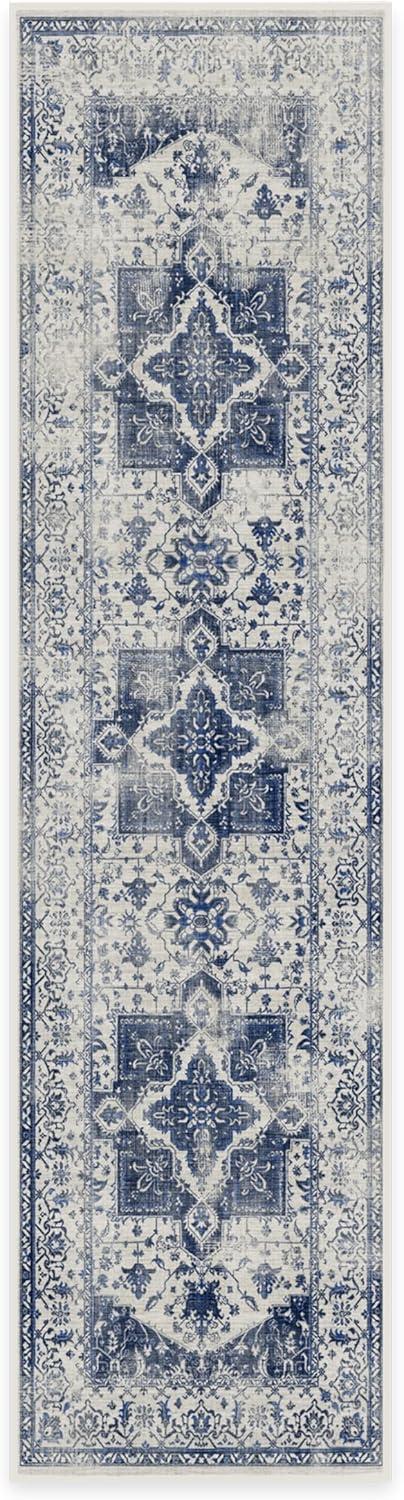 imageRUGGABLE Washable Vintage Area Rug Kira Stone Blue 8 ft Round StainResistant NonSlip Large Machine Washable Rugs for Living Room Bedroom Hallway Entryway ampamp Officewith Standard PadDelft Blue Cushioned Pad