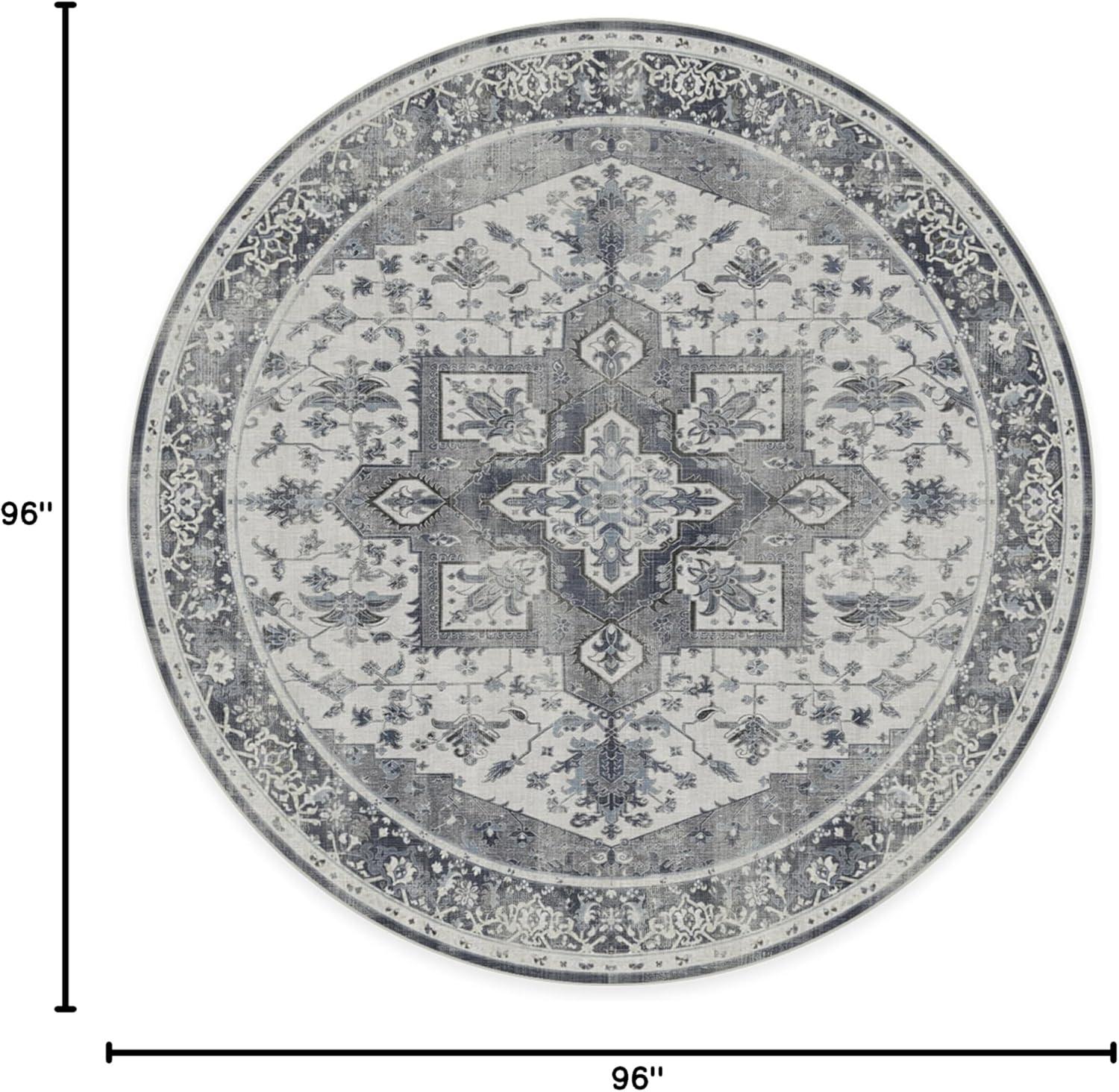 imageRUGGABLE Washable Vintage Area Rug Kira Stone Blue 8 ft Round StainResistant NonSlip Large Machine Washable Rugs for Living Room Bedroom Hallway Entryway ampamp Officewith Standard PadStone Blue Standard Pad