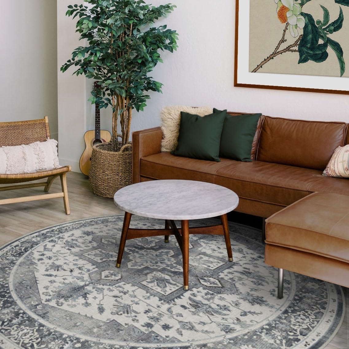 imageRUGGABLE Washable Vintage Area Rug Kira Stone Blue 8 ft Round StainResistant NonSlip Large Machine Washable Rugs for Living Room Bedroom Hallway Entryway ampamp Officewith Standard PadStone Blue Standard Pad